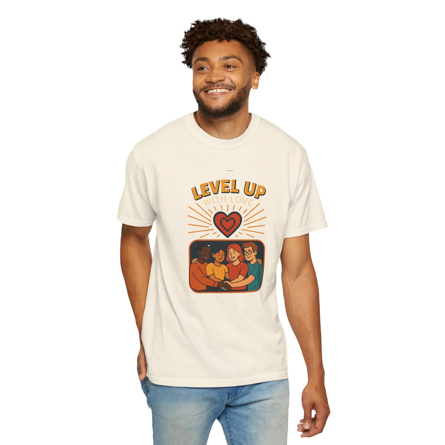 Level Up With Love T-Shirt, Vintage Style Tee, Unisex Casual Wear, Perfect Gift for Friends, Everyday Comfort Shirt