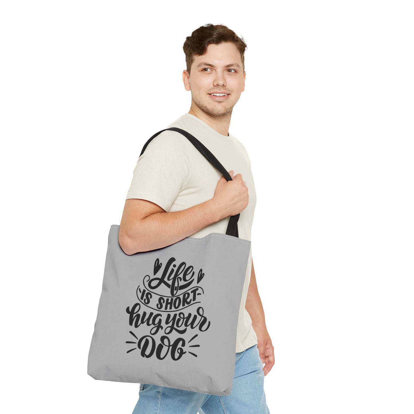 Cute Dog Lover Tote Bag - Life is Short, Hug Your Dog | Pet Owner Gift, Dog Mom Tote, Inspirational Eco-Friendly Bag