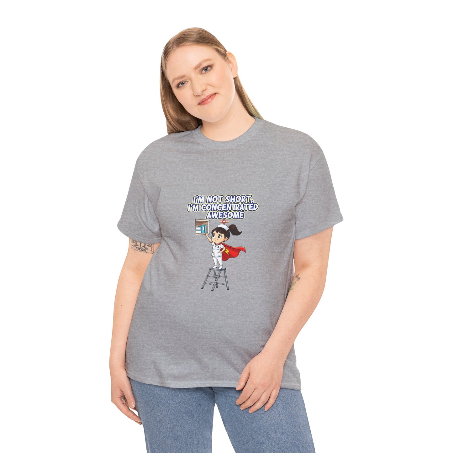 Superhero Motivation Tee - I'm Not Short, I'm Concentrated Awesome! | Unisex Heavy Cotton Shirt, Gift for Nurses, Daily Wear