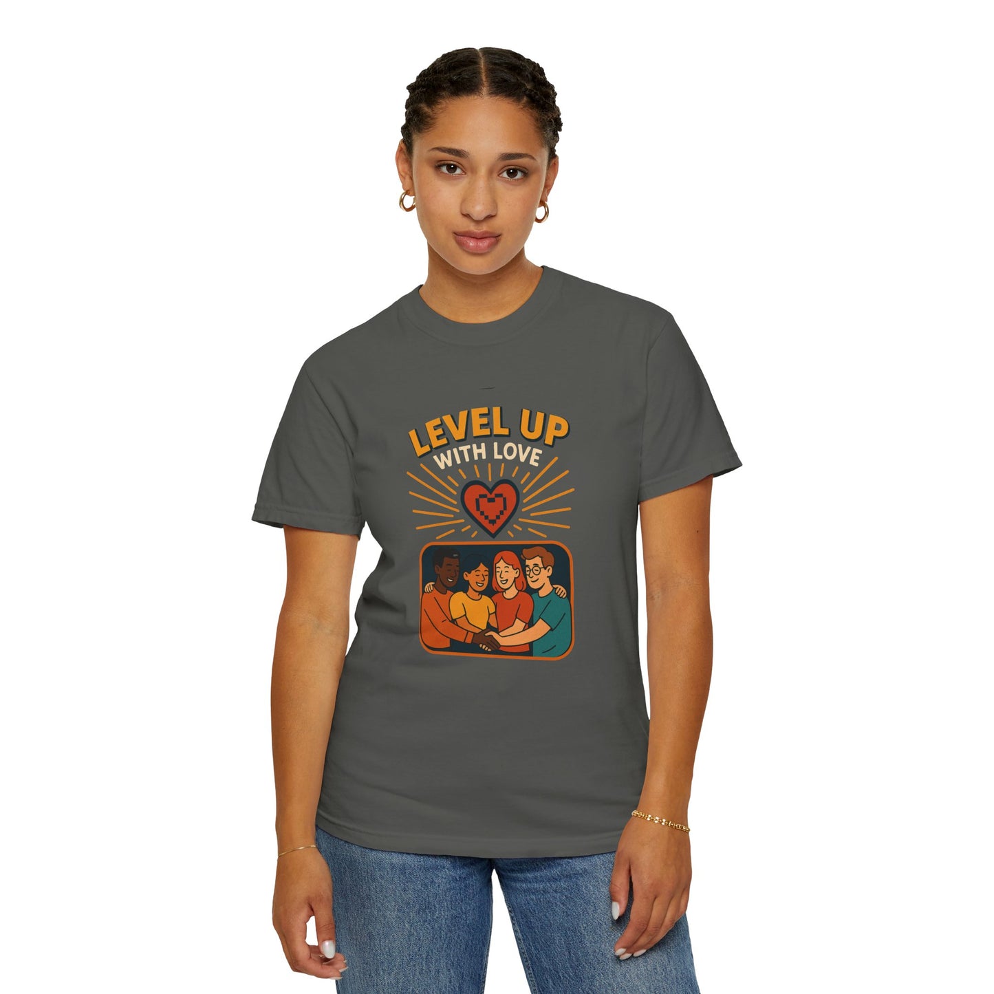 Level Up With Love T-Shirt, Vintage Style Tee, Unisex Casual Wear, Perfect Gift for Friends, Everyday Comfort Shirt