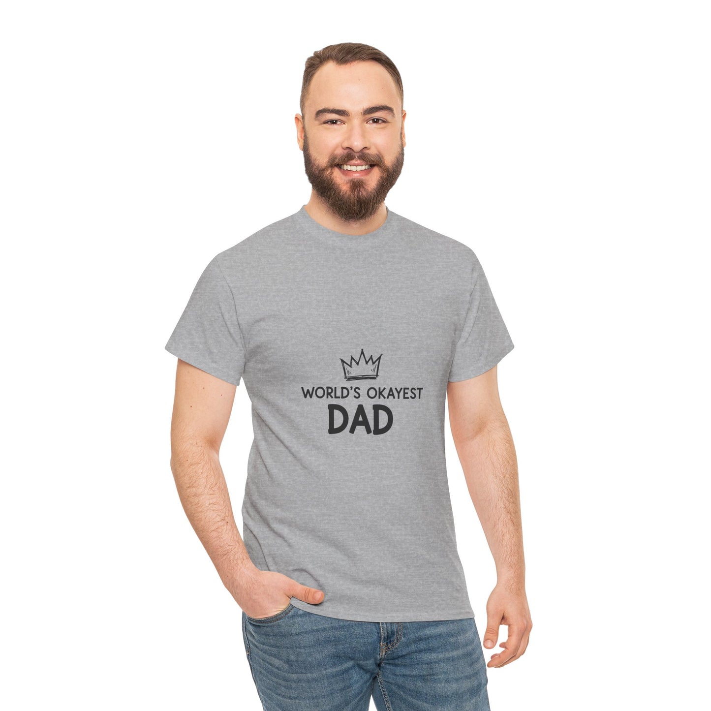 World's Okayest Dad Unisex Heavy Cotton Tee, Funny Father's Day Gift, Relaxed Fit T-Shirt, Dad Humor Shirt, Casual Everyday Wear