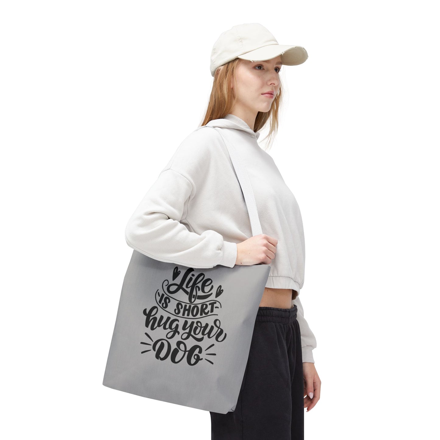 Cute Dog Lover Tote Bag - Life is Short, Hug Your Dog | Pet Owner Gift, Dog Mom Tote, Inspirational Eco-Friendly Bag