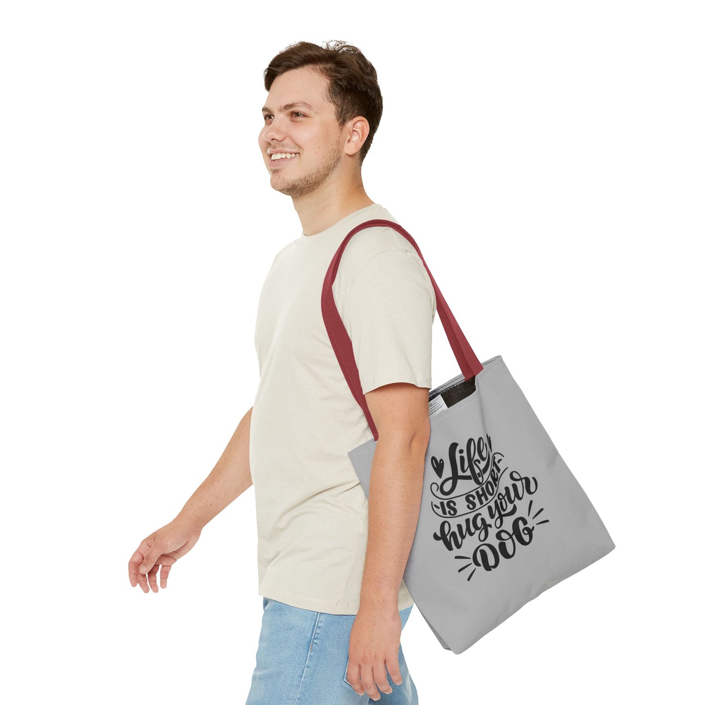 Cute Dog Lover Tote Bag - Life is Short, Hug Your Dog | Pet Owner Gift, Dog Mom Tote, Inspirational Eco-Friendly Bag