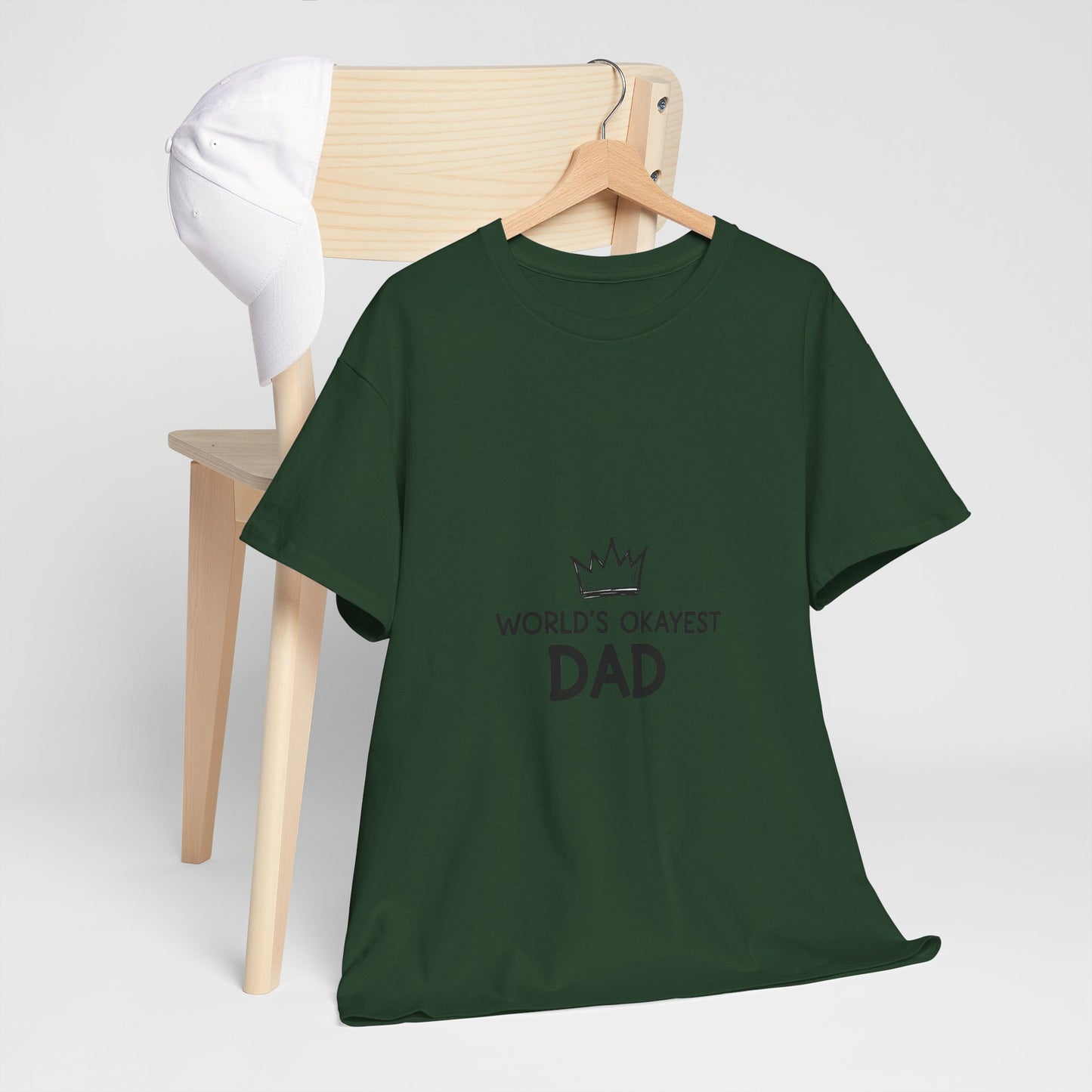 World's Okayest Dad Unisex Heavy Cotton Tee, Funny Father's Day Gift, Relaxed Fit T-Shirt, Dad Humor Shirt, Casual Everyday Wear