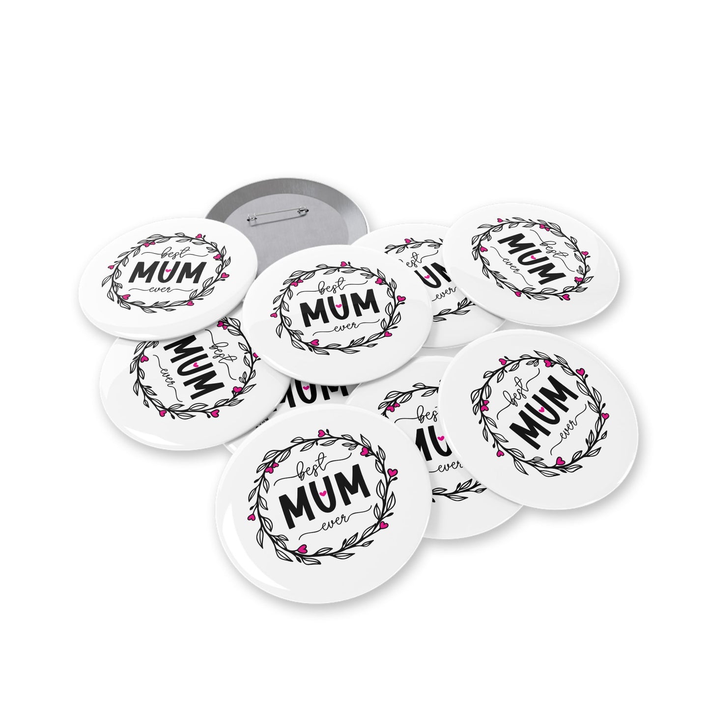 Best Mum Ever Round Pins, Cute Pins for Moms, Mother’s Day Gift, Denim Jacket Accessory, Floral Design Badge, Handmade Pinback Button