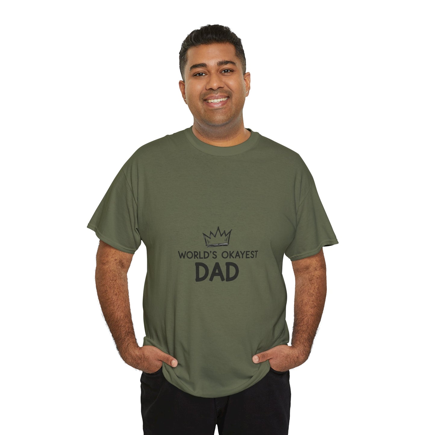World's Okayest Dad Unisex Heavy Cotton Tee, Funny Father's Day Gift, Relaxed Fit T-Shirt, Dad Humor Shirt, Casual Everyday Wear