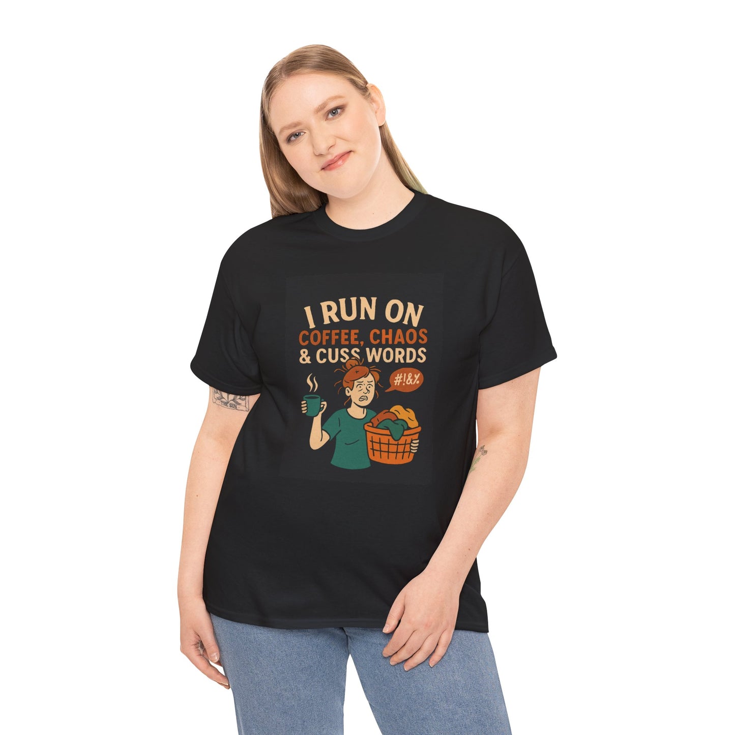 Coffee Chaos & Cuss Words Tee, Funny T-Shirt, Unisex Cotton Tee, Gift for Coffee Lovers, Casual Wear, Humor Apparel