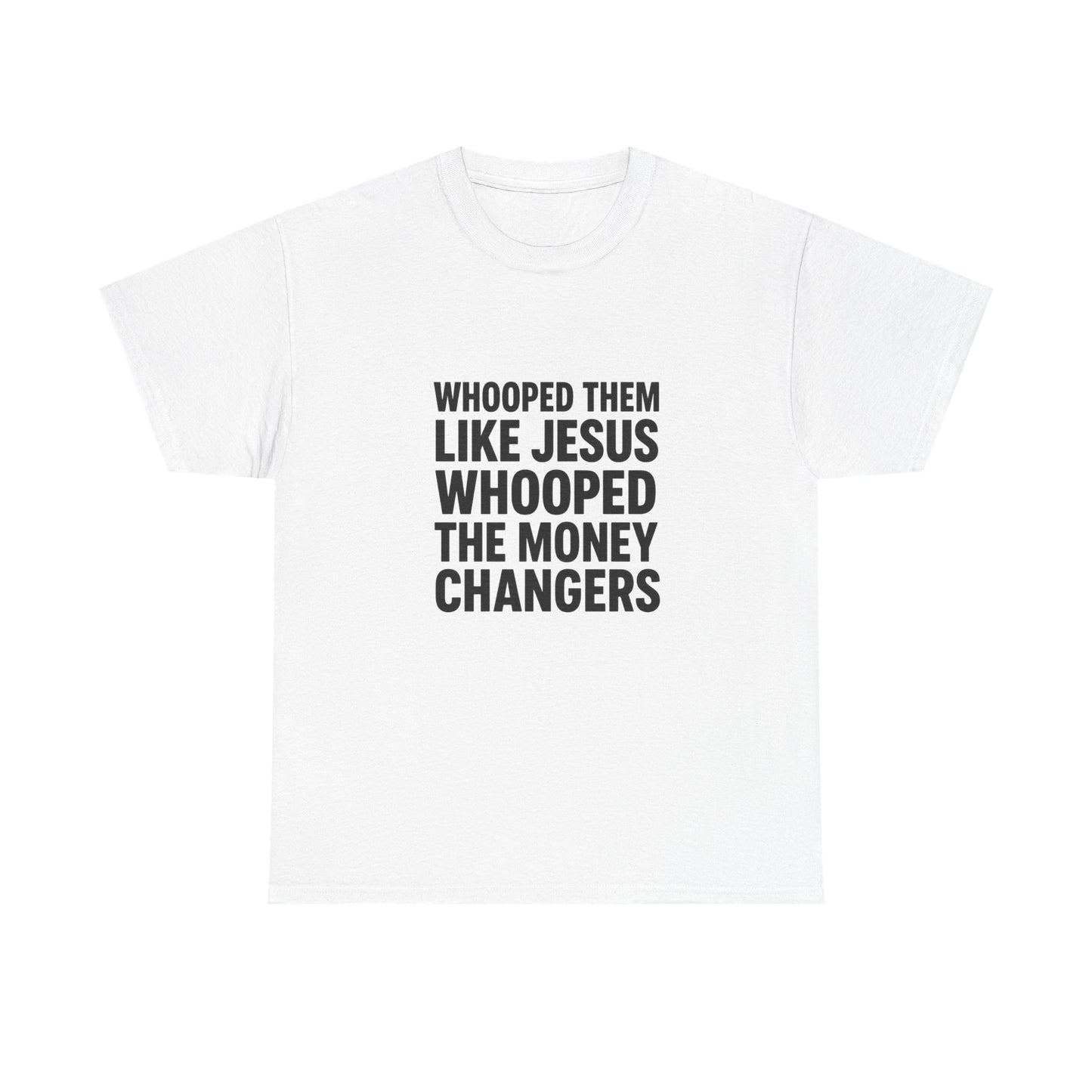 Biblical Humor Tee: Whooped Them Like Jesus - Funny Unisex Cotton T-Shirt for Bible Lovers, Gifts, Easter, Church Events, Casual Wear