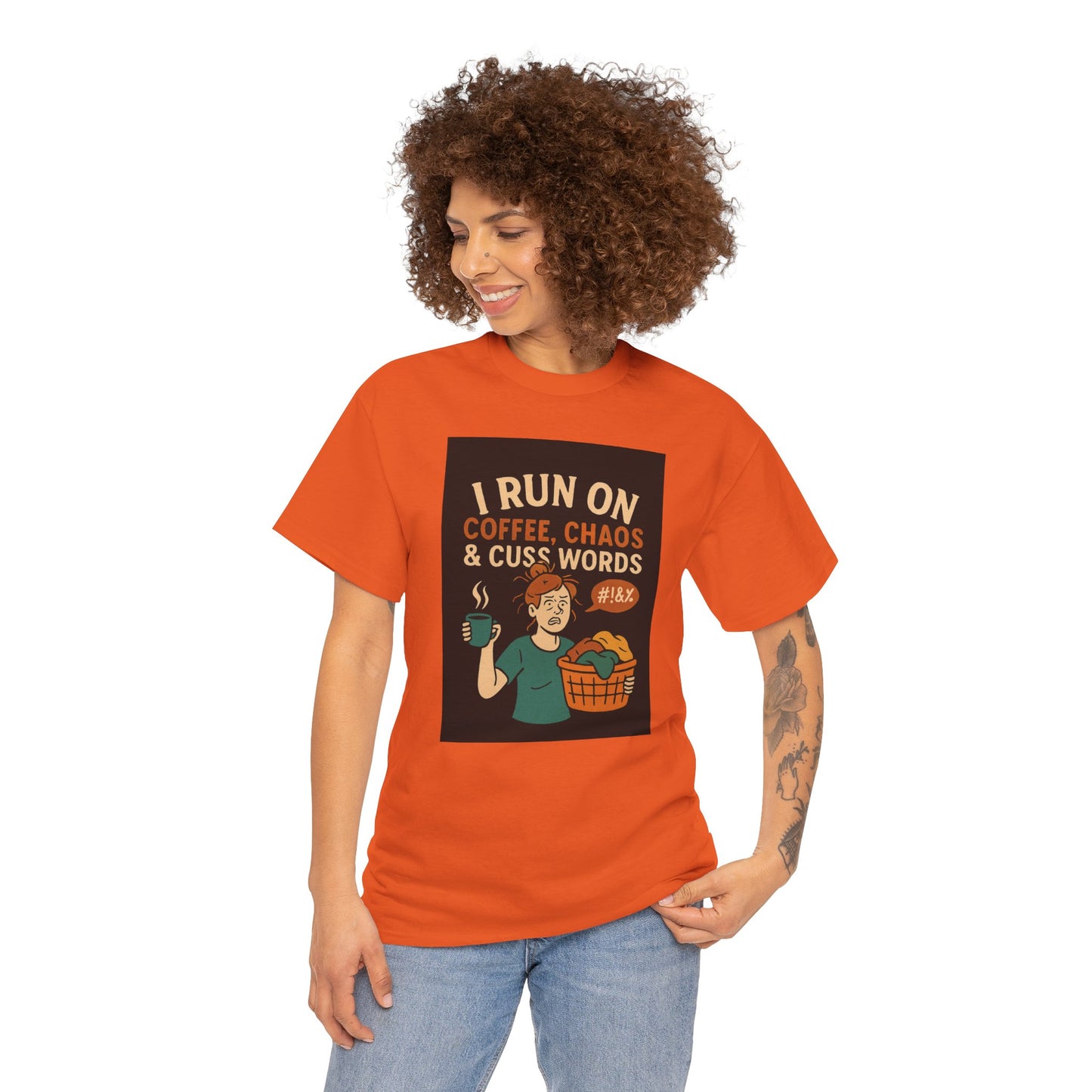 Coffee Chaos & Cuss Words Tee, Funny T-Shirt, Unisex Cotton Tee, Gift for Coffee Lovers, Casual Wear, Humor Apparel