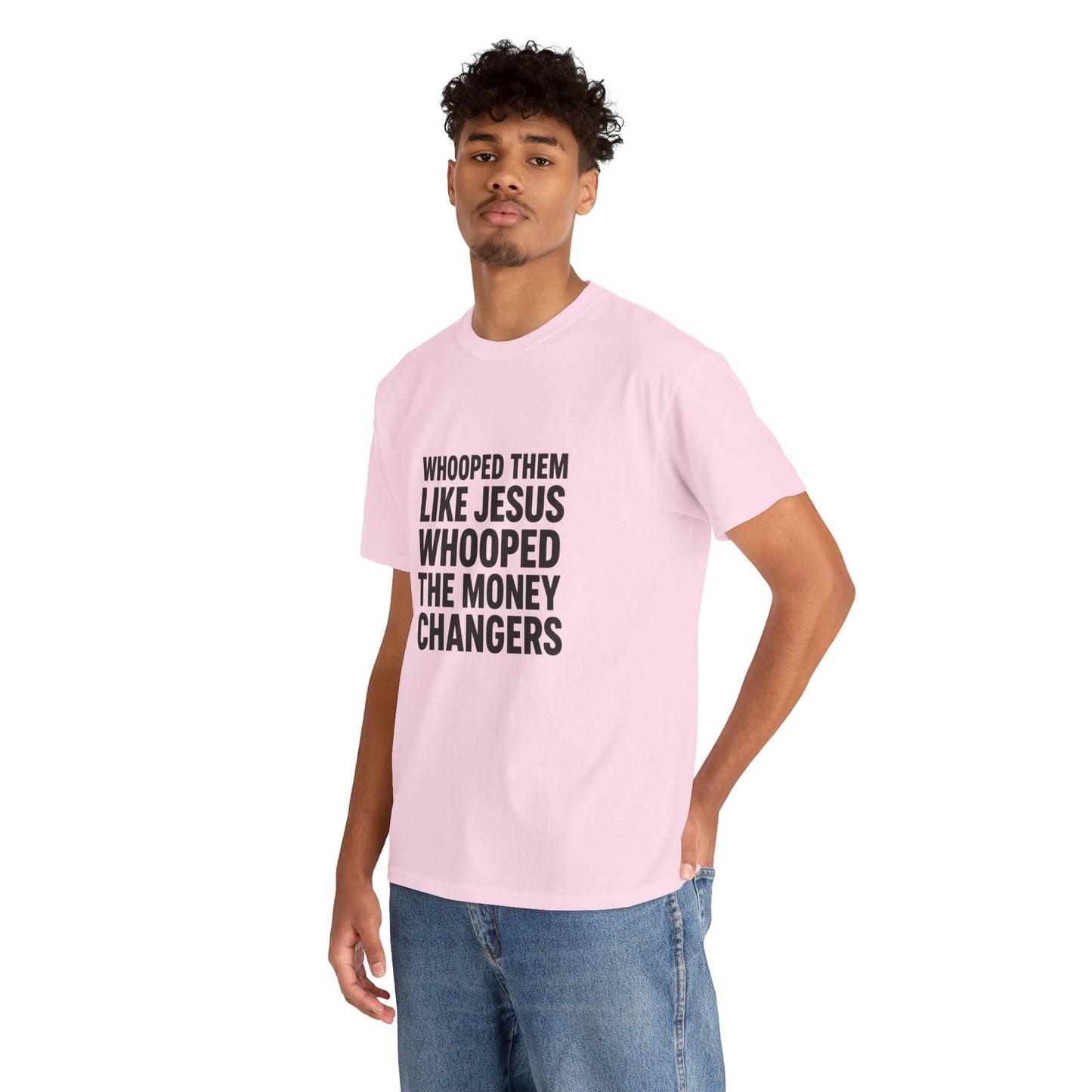 Biblical Humor Tee: Whooped Them Like Jesus - Funny Unisex Cotton T-Shirt for Bible Lovers, Gifts, Easter, Church Events, Casual Wear