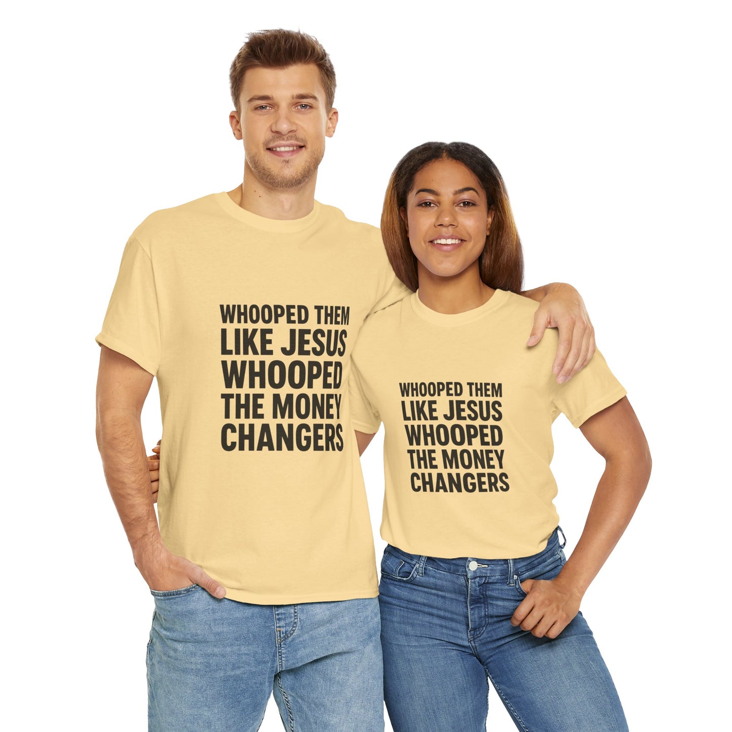 Biblical Humor Tee: Whooped Them Like Jesus - Funny Unisex Cotton T-Shirt for Bible Lovers, Gifts, Easter, Church Events, Casual Wear