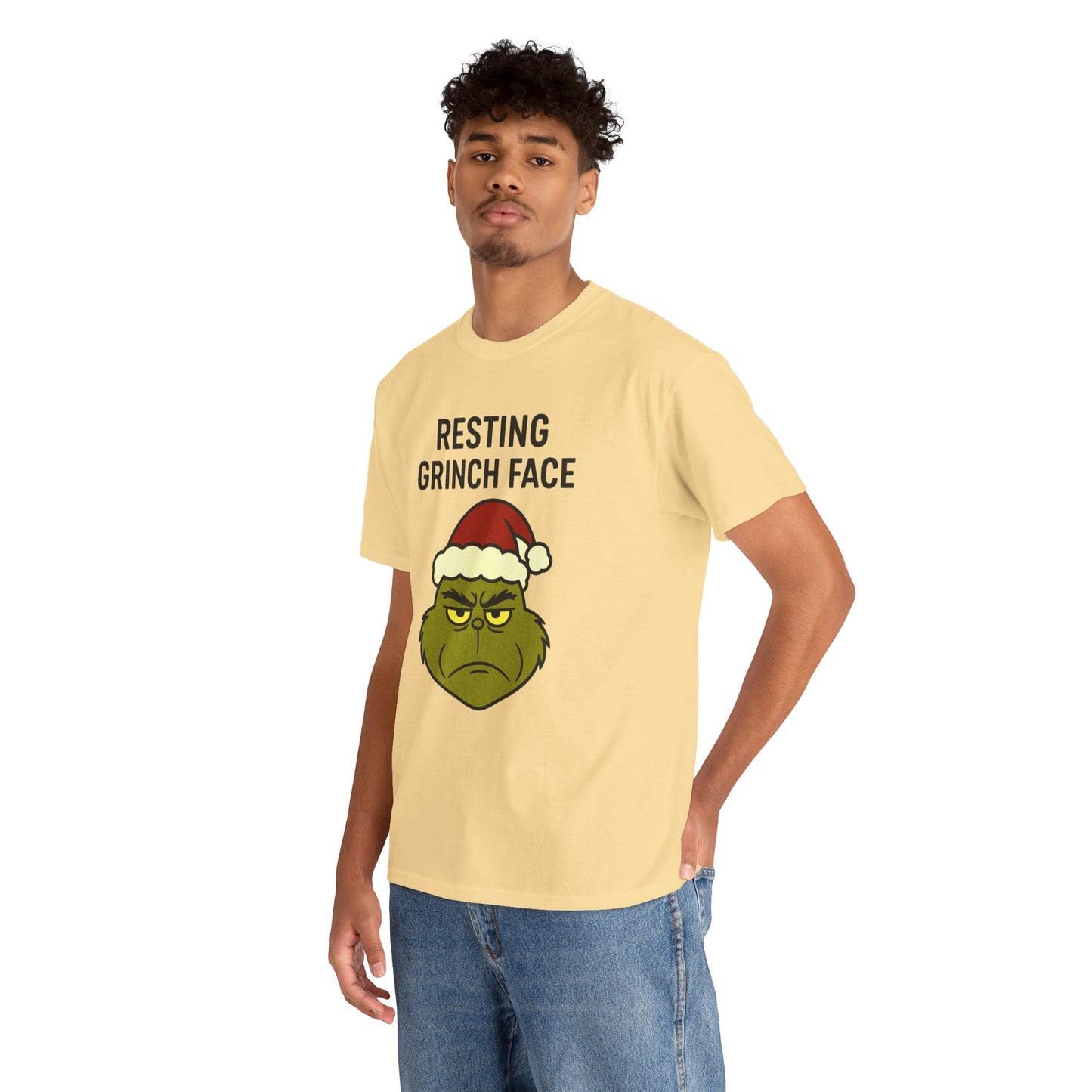 Resting Grinch Face Unisex Heavy Cotton Tee - Perfect Holiday Humor Shirt