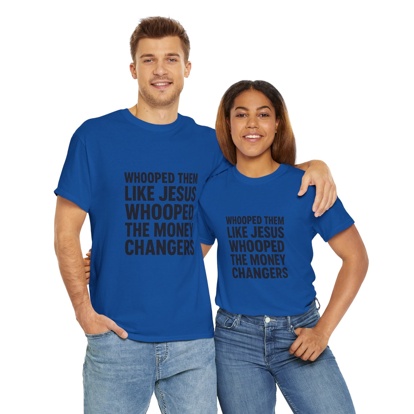 Biblical Humor Tee: Whooped Them Like Jesus - Funny Unisex Cotton T-Shirt for Bible Lovers, Gifts, Easter, Church Events, Casual Wear