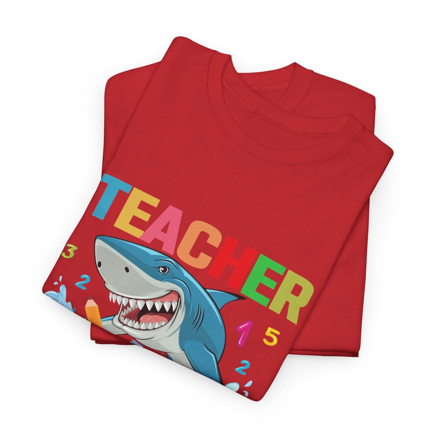 Teacher Shark Unisex Heavy Cotton Tee - Fun Gift for Educators, Back to School, Teacher Appreciation, Shark Lover, Graphic Tee