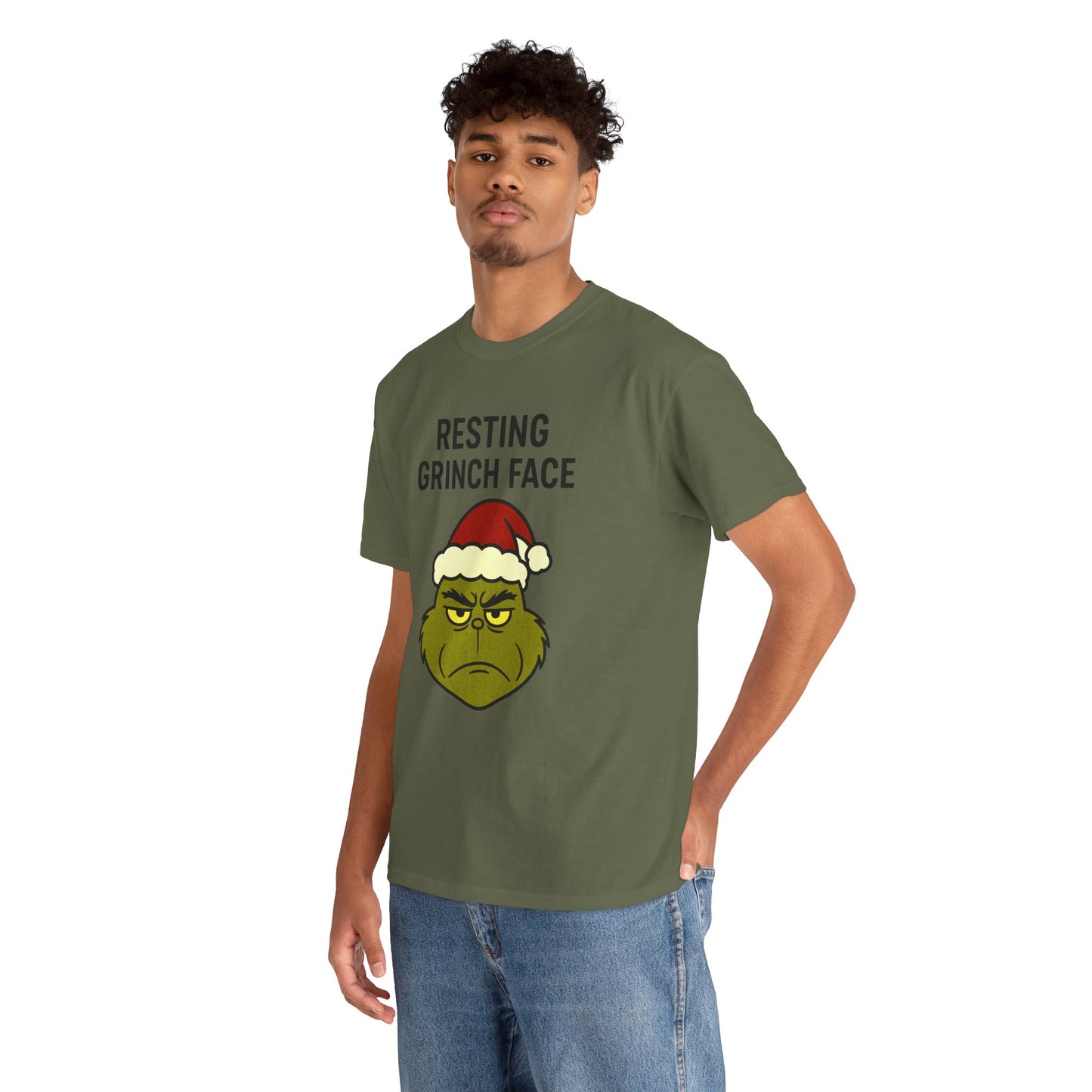 Resting Grinch Face Unisex Heavy Cotton Tee - Perfect Holiday Humor Shirt