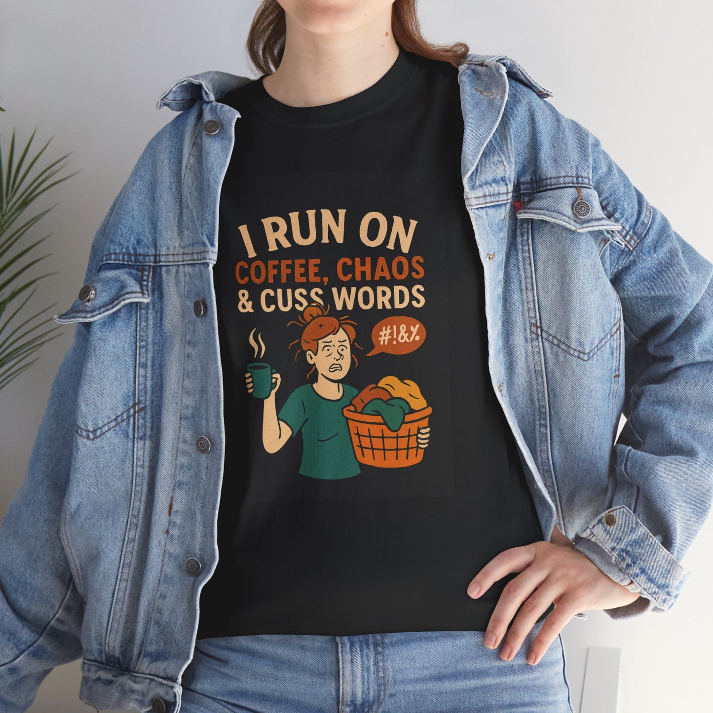 Coffee Chaos & Cuss Words Tee, Funny T-Shirt, Unisex Cotton Tee, Gift for Coffee Lovers, Casual Wear, Humor Apparel