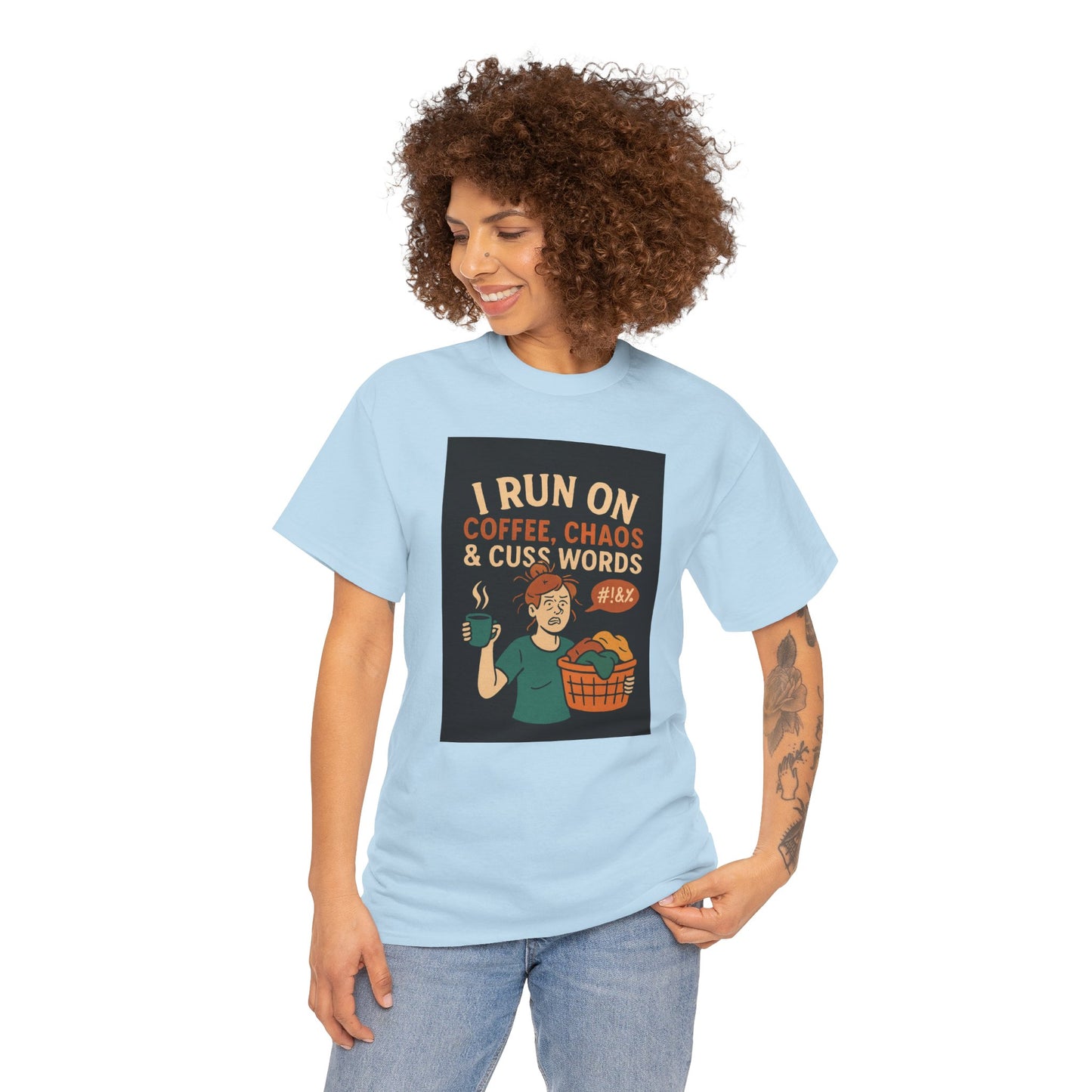Coffee Chaos & Cuss Words Tee, Funny T-Shirt, Unisex Cotton Tee, Gift for Coffee Lovers, Casual Wear, Humor Apparel