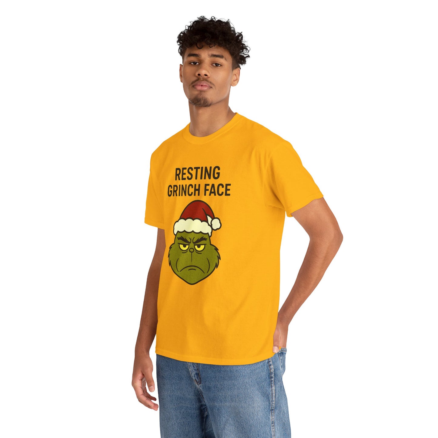 Resting Grinch Face Unisex Heavy Cotton Tee - Perfect Holiday Humor Shirt