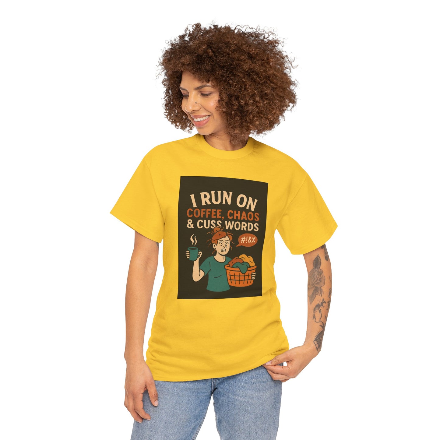 Coffee Chaos & Cuss Words Tee, Funny T-Shirt, Unisex Cotton Tee, Gift for Coffee Lovers, Casual Wear, Humor Apparel