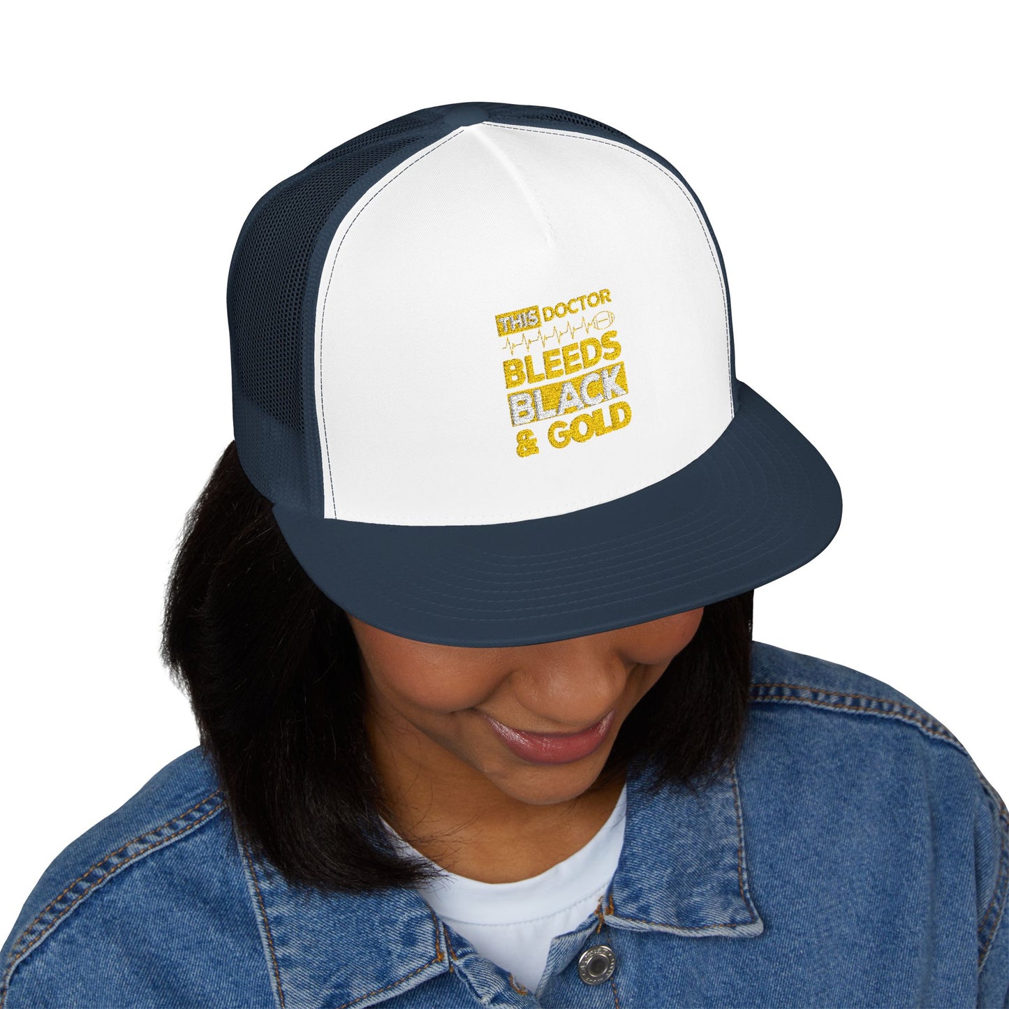 Stylish 5 Panel Trucker Cap - 'Doctor Bleeds Black & Gold' Embroidered Hat, Sports Cap, Gift for Medical Professionals, Adjustable [...]