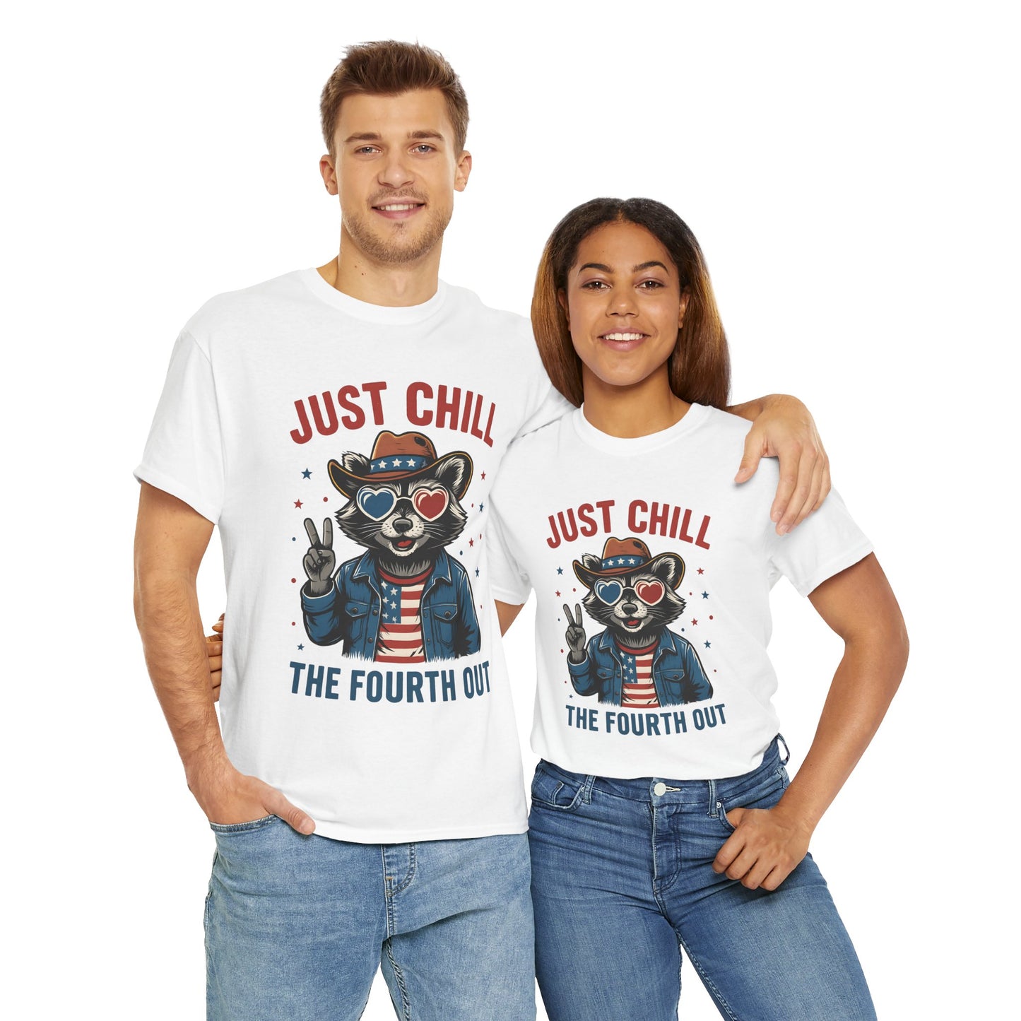 Patriotic Raccoon Tee, Just Chill the Fourth Out T-Shirt, Unisex Cotton Shirt, Casual Summer Wear, Independence Day, July fourth