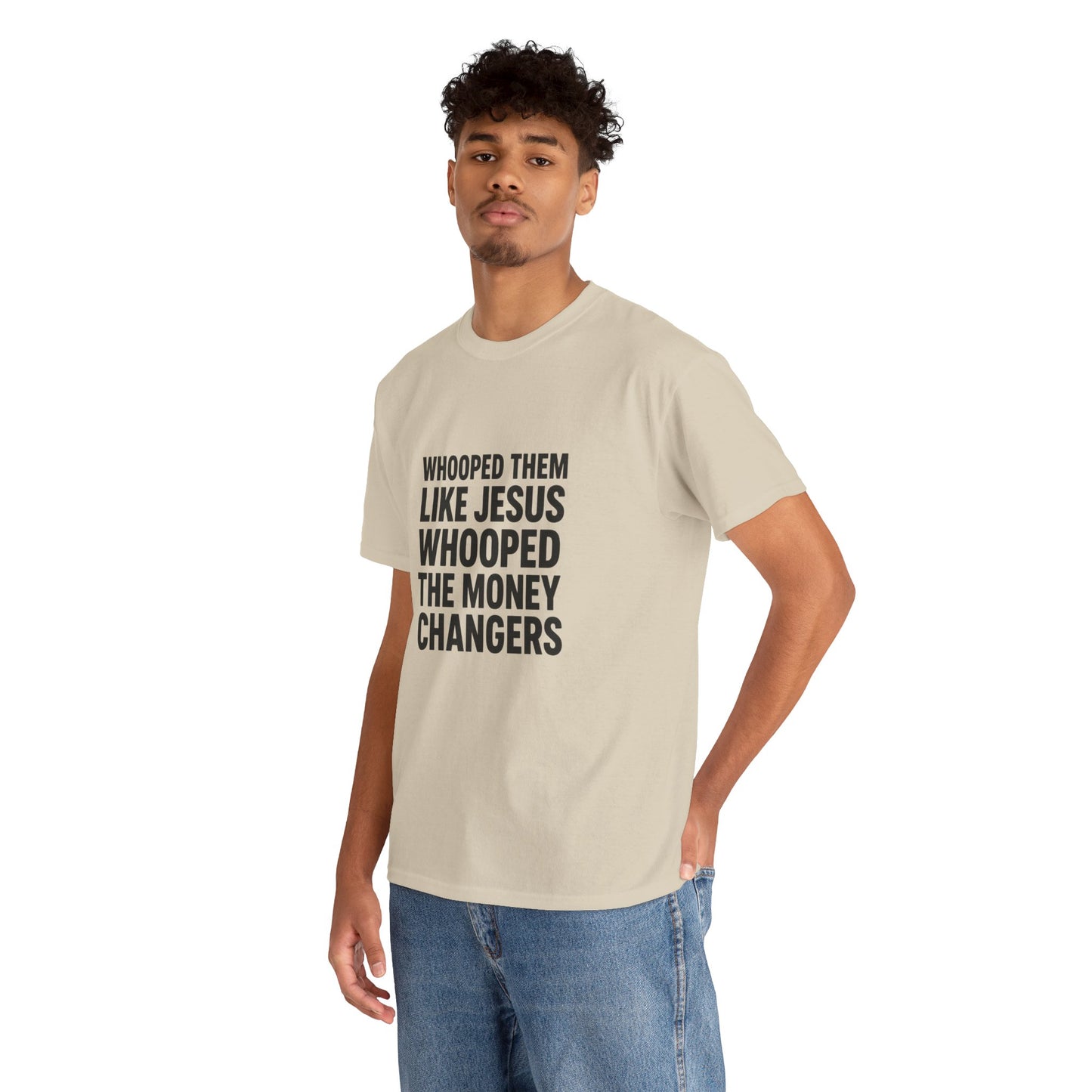Biblical Humor Tee: Whooped Them Like Jesus - Funny Unisex Cotton T-Shirt for Bible Lovers, Gifts, Easter, Church Events, Casual Wear