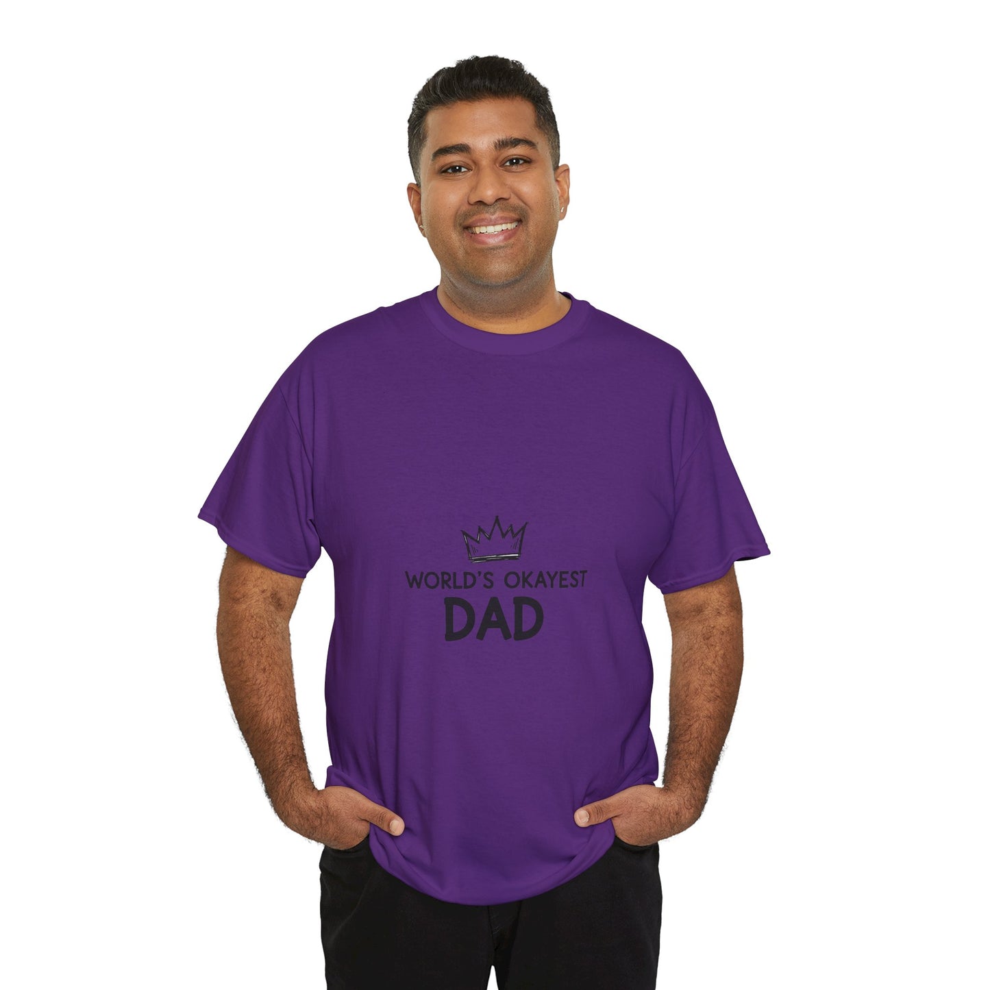 World's Okayest Dad Unisex Heavy Cotton Tee, Funny Father's Day Gift, Relaxed Fit T-Shirt, Dad Humor Shirt, Casual Everyday Wear