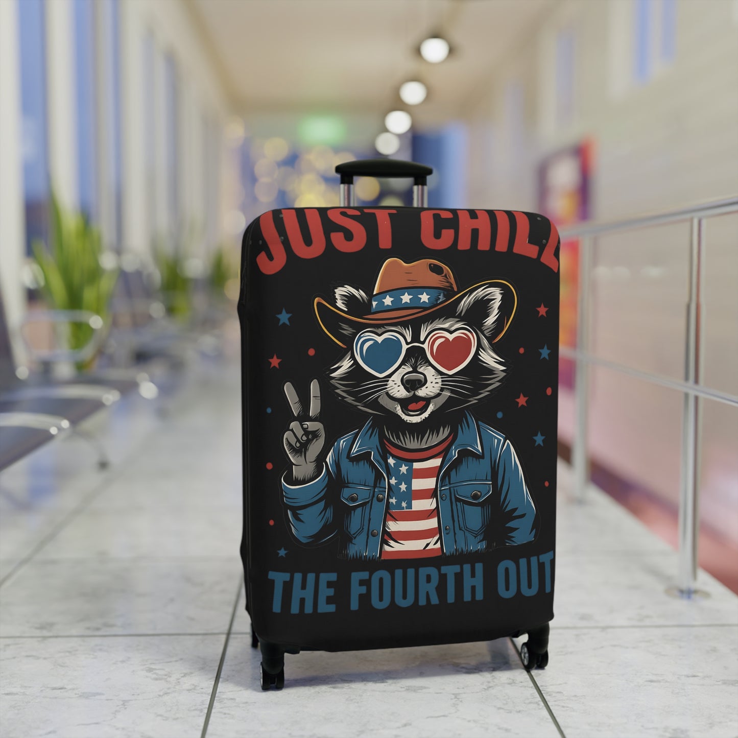 Patriotic Luggage Cover with Fun Raccoon Design - Travel Accessory, Suitcase Protector, Fourth of July Gift, Vacation Essential, [...]