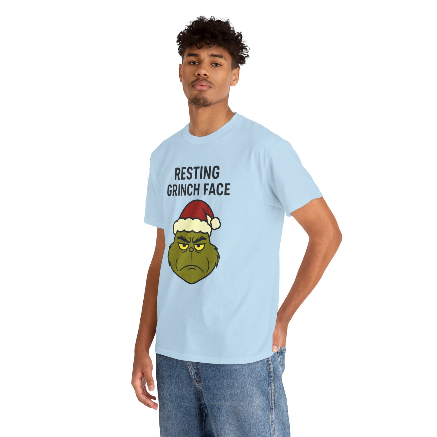 Resting Grinch Face Unisex Heavy Cotton Tee - Perfect Holiday Humor Shirt