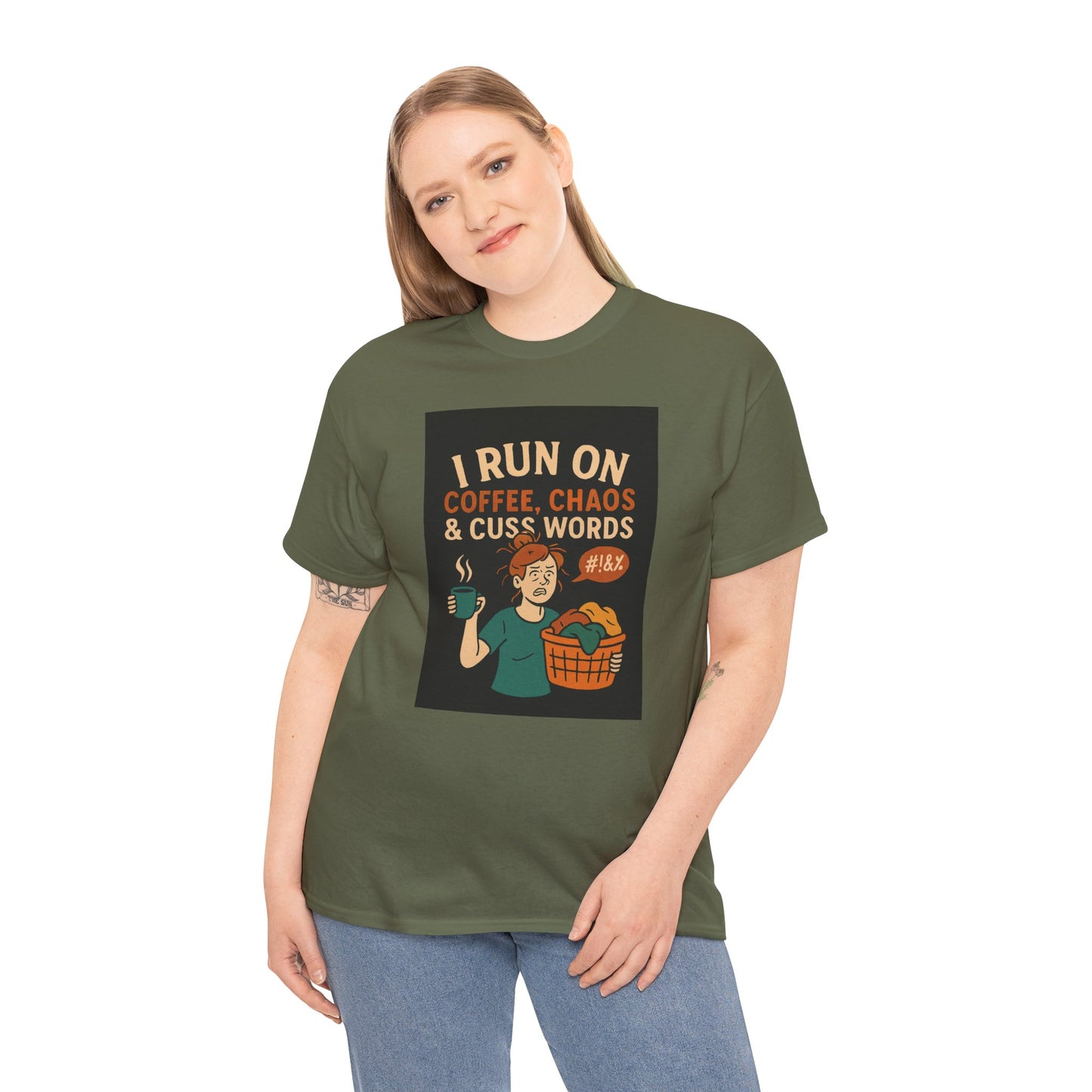 Coffee Chaos & Cuss Words Tee, Funny T-Shirt, Unisex Cotton Tee, Gift for Coffee Lovers, Casual Wear, Humor Apparel