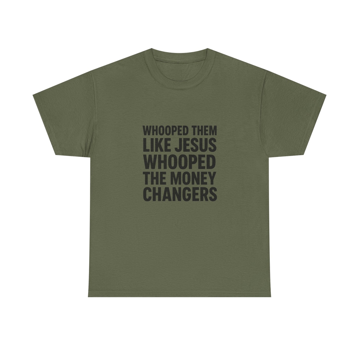 Biblical Humor Tee: Whooped Them Like Jesus - Funny Unisex Cotton T-Shirt for Bible Lovers, Gifts, Easter, Church Events, Casual Wear