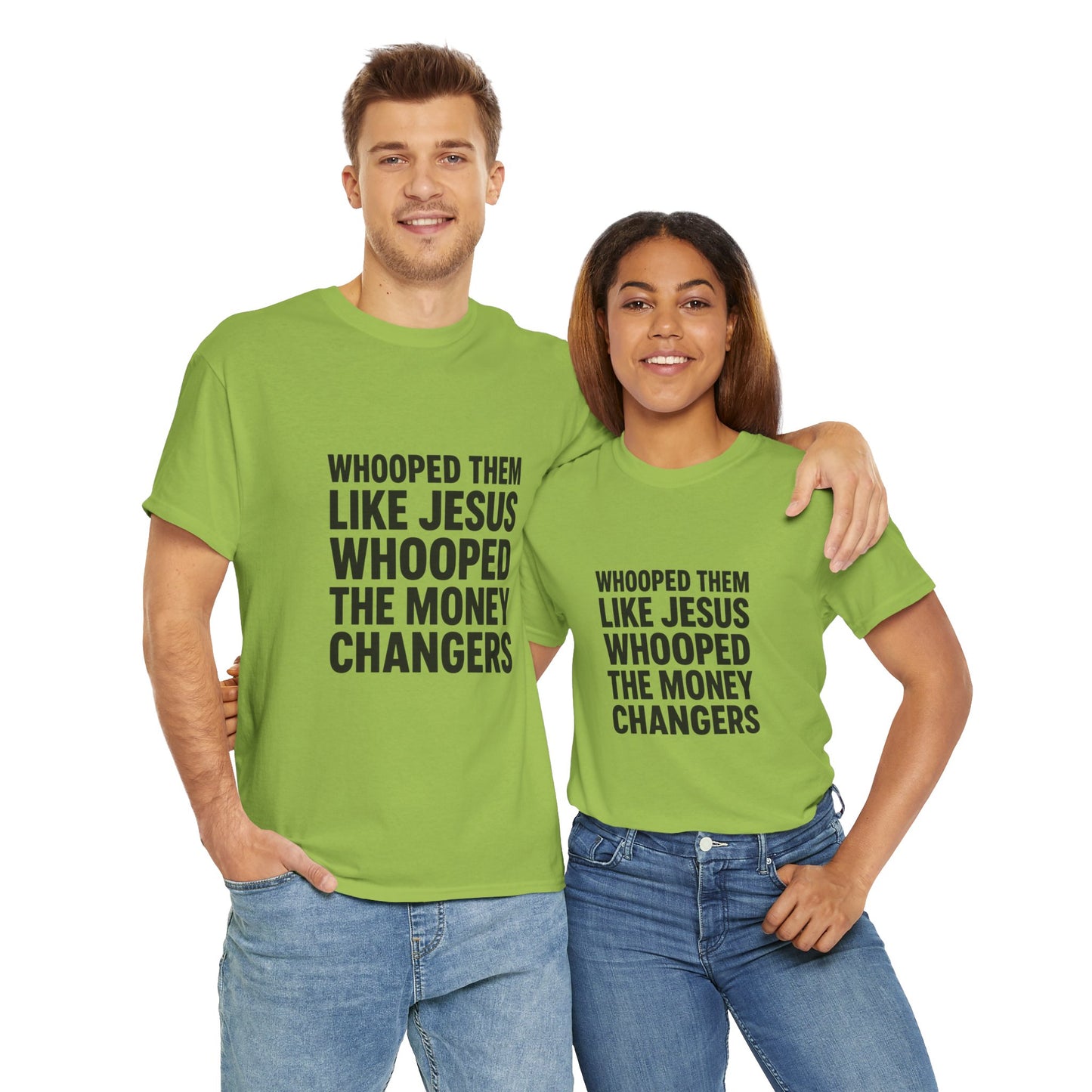 Biblical Humor Tee: Whooped Them Like Jesus - Funny Unisex Cotton T-Shirt for Bible Lovers, Gifts, Easter, Church Events, Casual Wear