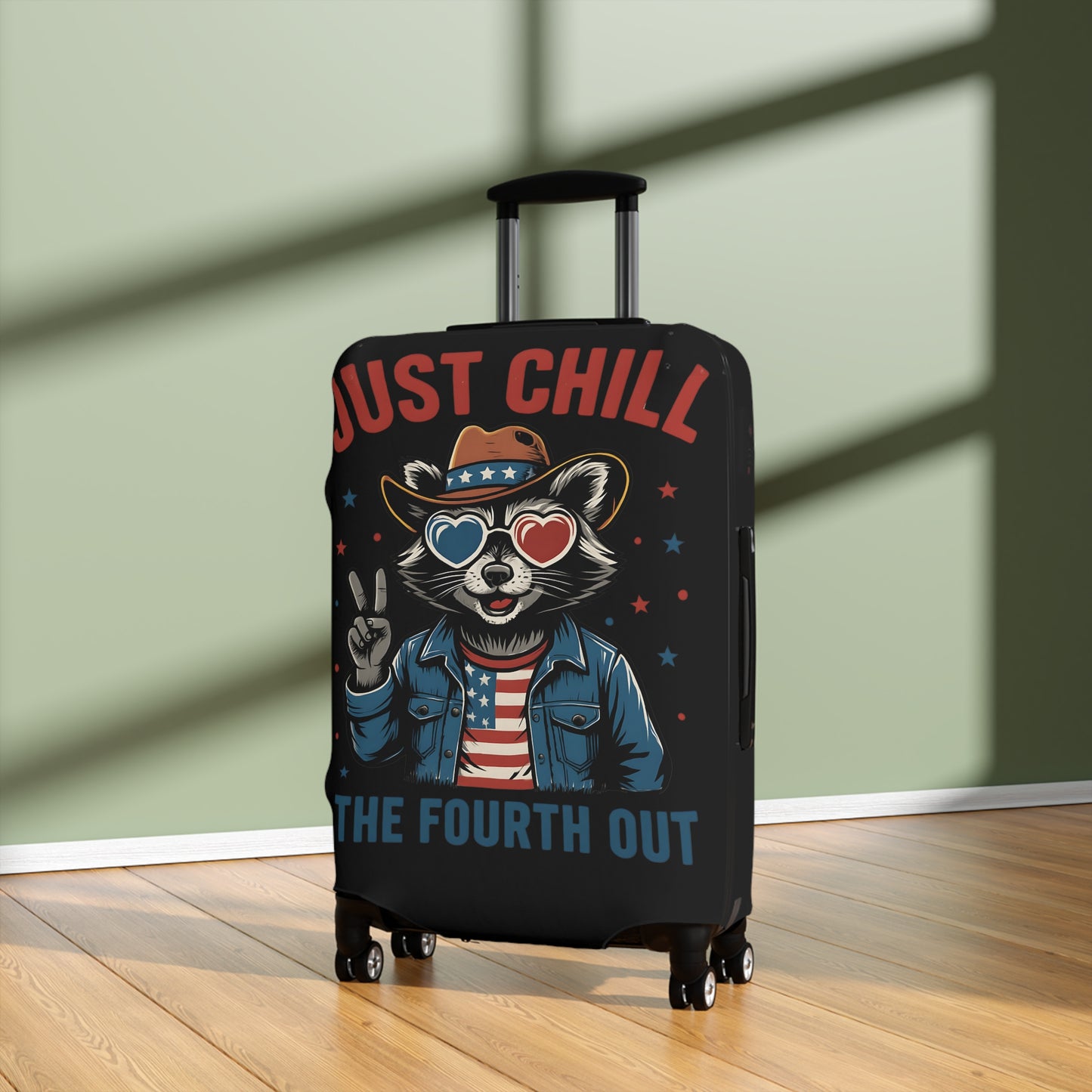 Patriotic Luggage Cover with Fun Raccoon Design - Travel Accessory, Suitcase Protector, Fourth of July Gift, Vacation Essential, [...]