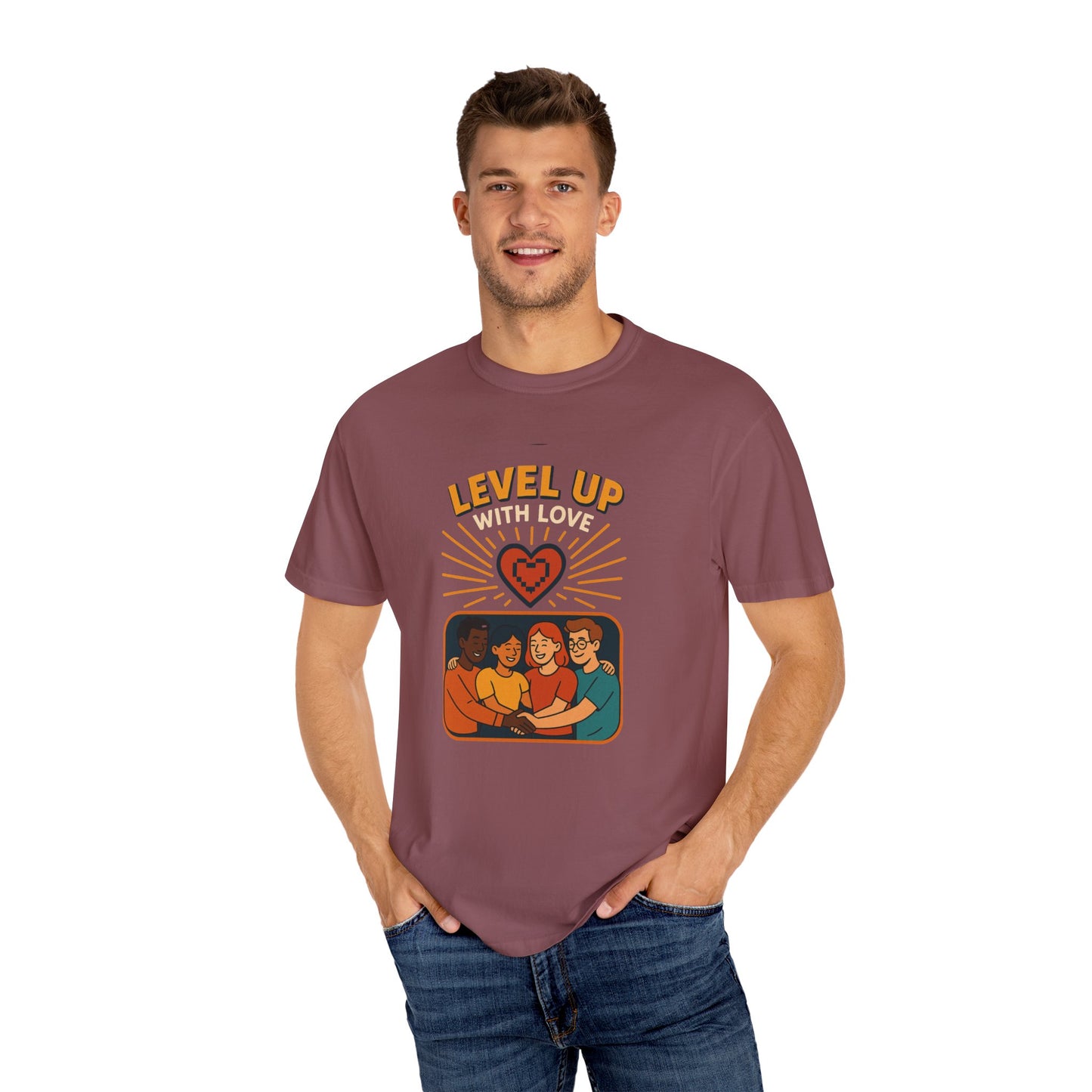 Level Up With Love T-Shirt, Vintage Style Tee, Unisex Casual Wear, Perfect Gift for Friends, Everyday Comfort Shirt