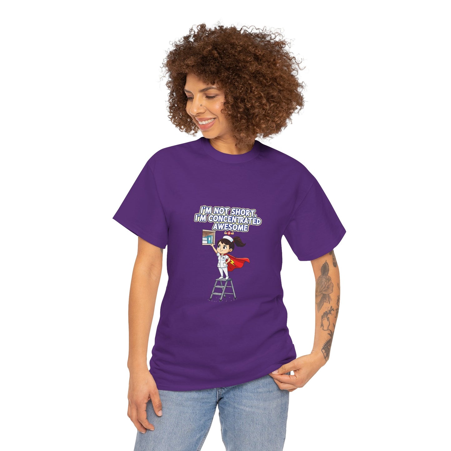 Superhero Motivation Tee - I'm Not Short, I'm Concentrated Awesome! | Unisex Heavy Cotton Shirt, Gift for Nurses, Daily Wear