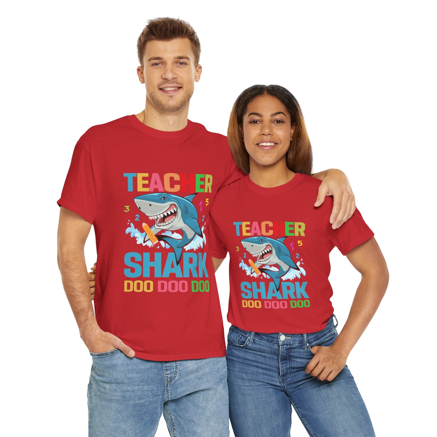 Teacher Shark Unisex Heavy Cotton Tee - Fun Gift for Educators, Back to School, Teacher Appreciation, Shark Lover, Graphic Tee