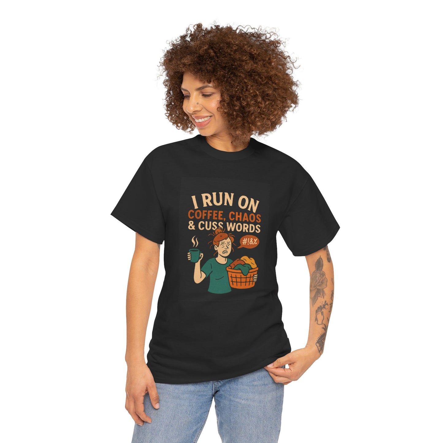Coffee Chaos & Cuss Words Tee, Funny T-Shirt, Unisex Cotton Tee, Gift for Coffee Lovers, Casual Wear, Humor Apparel