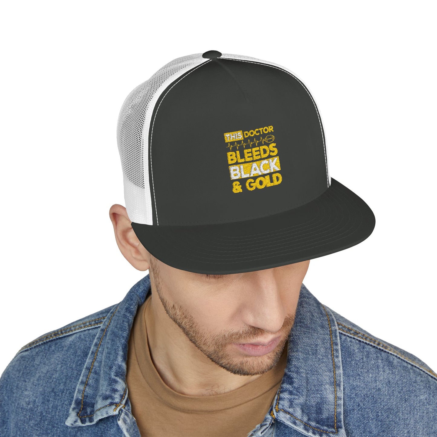 Stylish 5 Panel Trucker Cap - 'Doctor Bleeds Black & Gold' Embroidered Hat, Sports Cap, Gift for Medical Professionals, Adjustable [...]