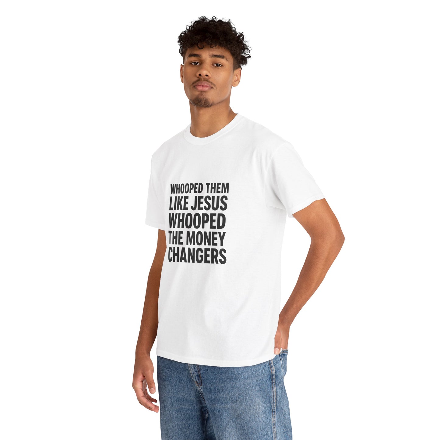 Biblical Humor Tee: Whooped Them Like Jesus - Funny Unisex Cotton T-Shirt for Bible Lovers, Gifts, Easter, Church Events, Casual Wear