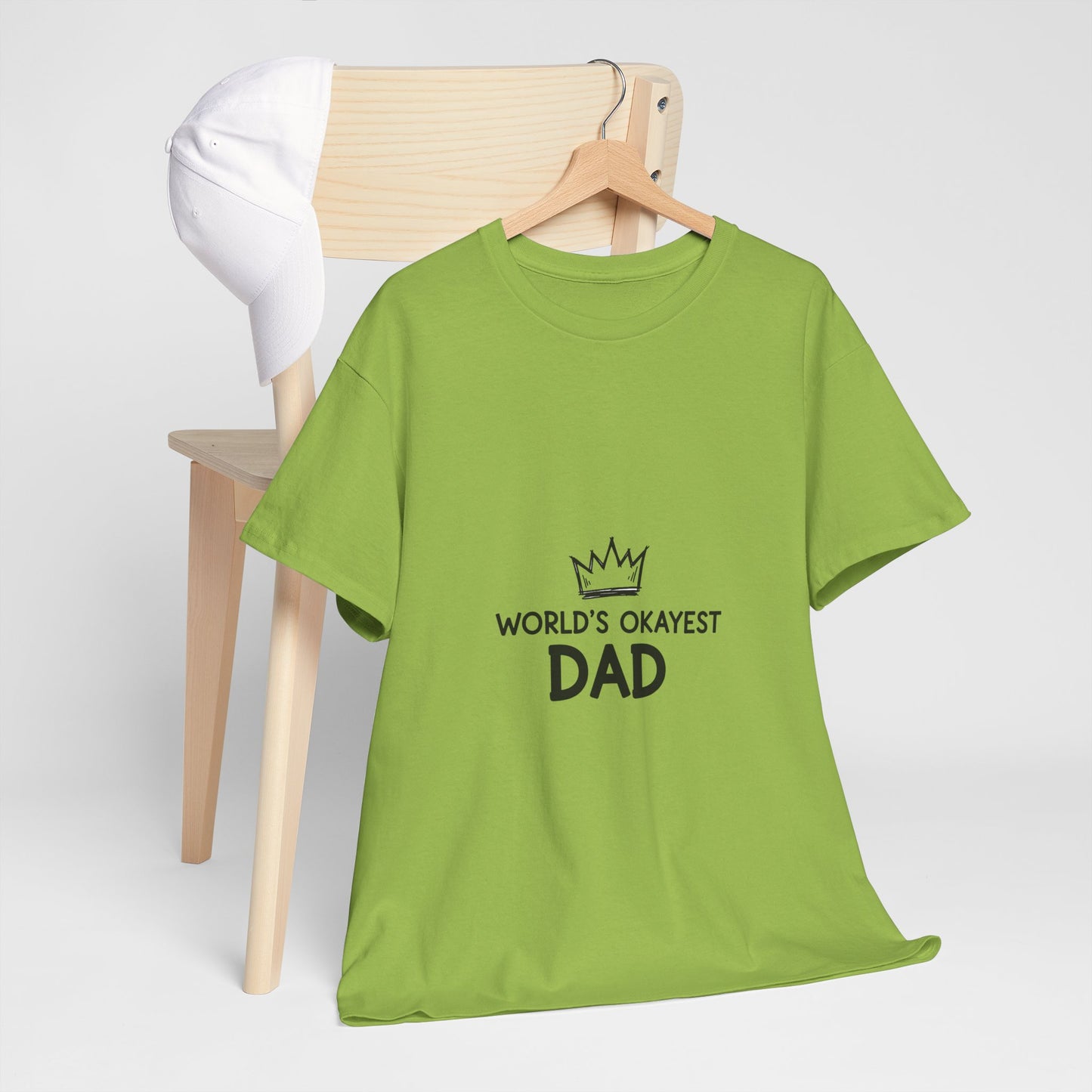 World's Okayest Dad Unisex Heavy Cotton Tee, Funny Father's Day Gift, Relaxed Fit T-Shirt, Dad Humor Shirt, Casual Everyday Wear