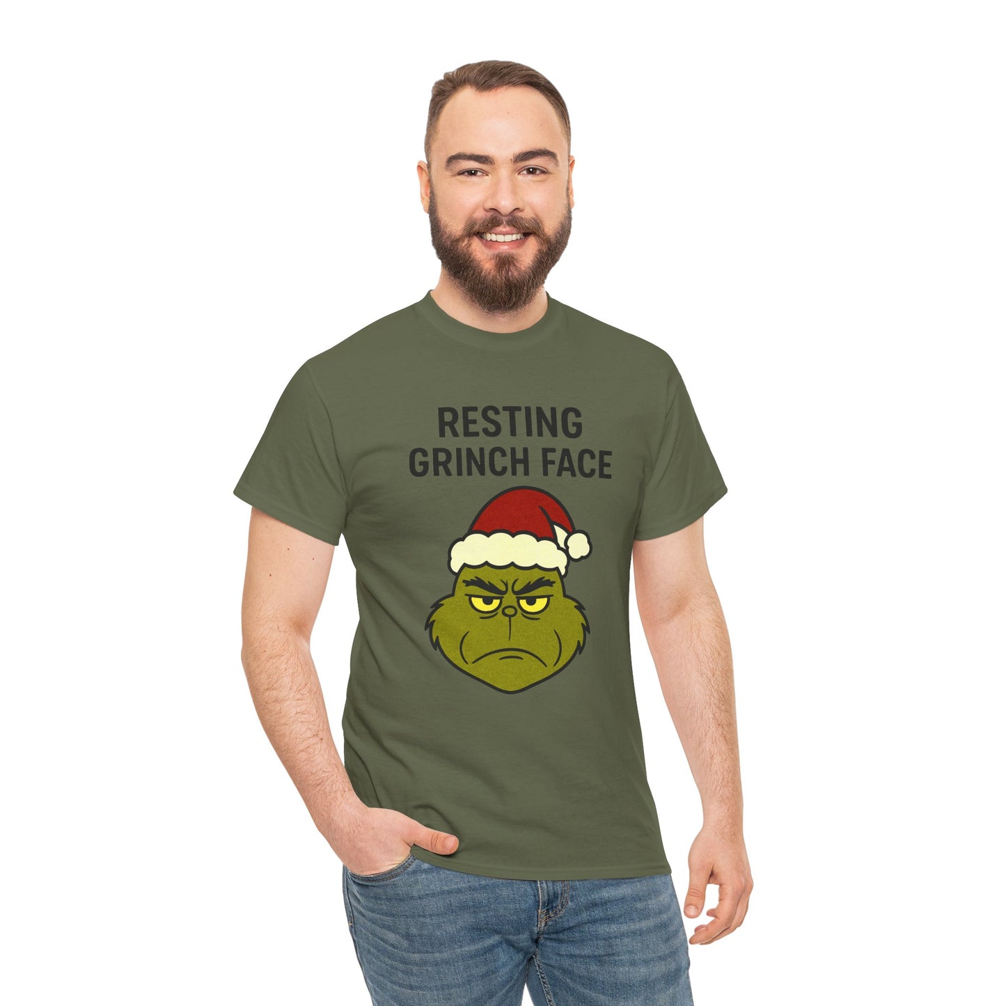 Resting Grinch Face Unisex Heavy Cotton Tee - Perfect Holiday Humor Shirt