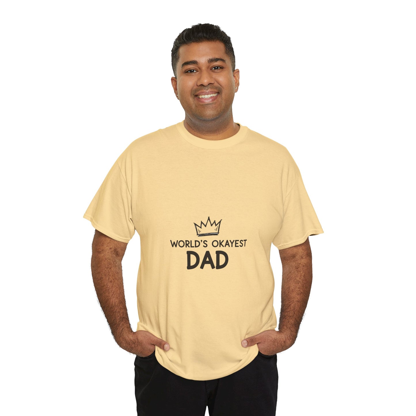 World's Okayest Dad Unisex Heavy Cotton Tee, Funny Father's Day Gift, Relaxed Fit T-Shirt, Dad Humor Shirt, Casual Everyday Wear