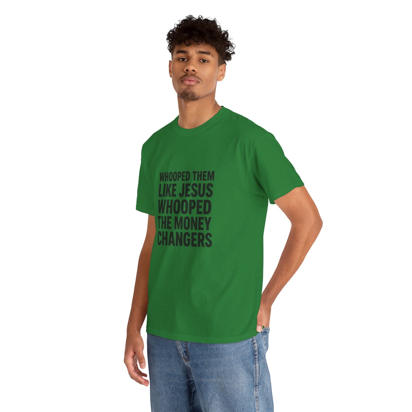 Biblical Humor Tee: Whooped Them Like Jesus - Funny Unisex Cotton T-Shirt for Bible Lovers, Gifts, Easter, Church Events, Casual Wear