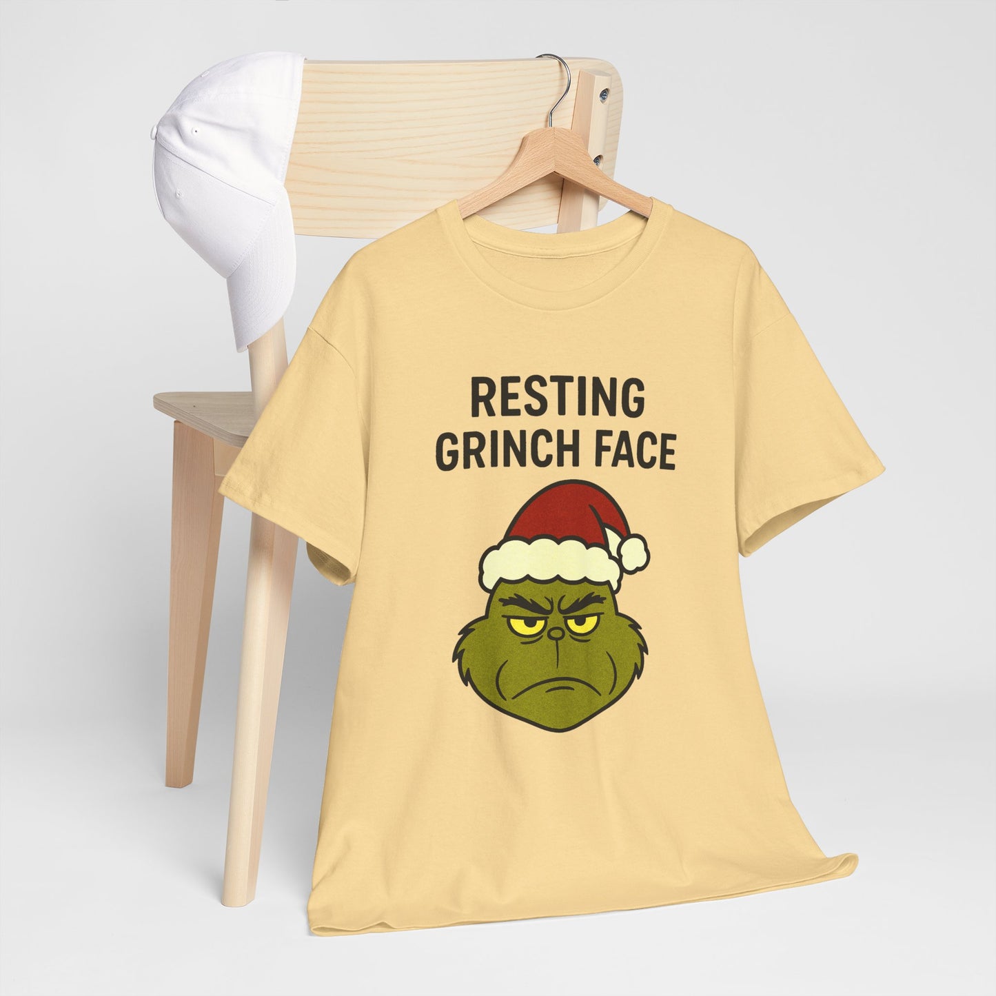 Resting Grinch Face Unisex Heavy Cotton Tee - Perfect Holiday Humor Shirt