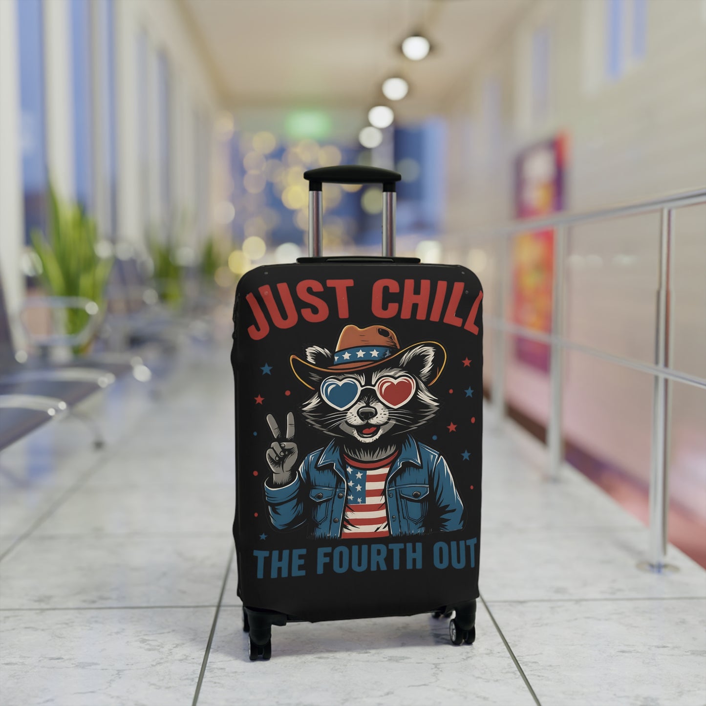 Patriotic Luggage Cover with Fun Raccoon Design - Travel Accessory, Suitcase Protector, Fourth of July Gift, Vacation Essential, [...]