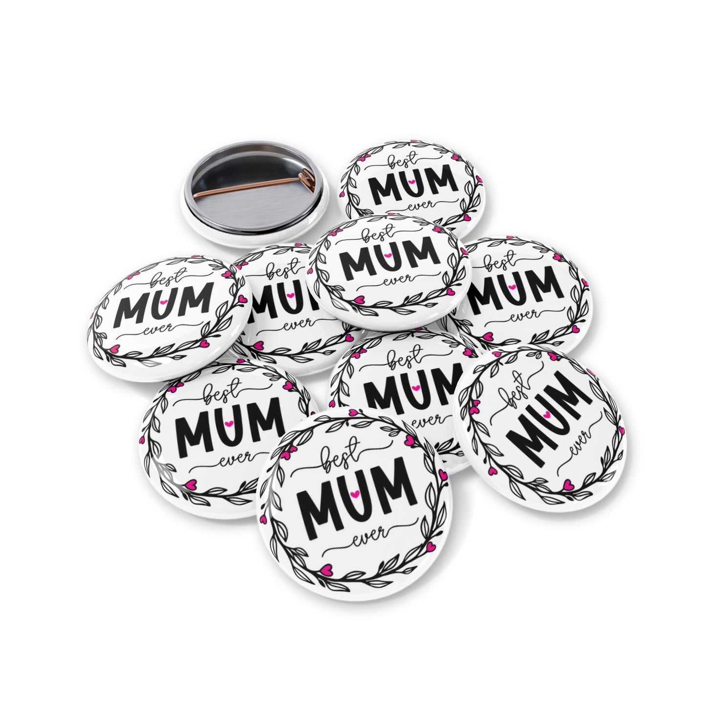 Best Mum Ever Round Pins, Cute Pins for Moms, Mother’s Day Gift, Denim Jacket Accessory, Floral Design Badge, Handmade Pinback Button