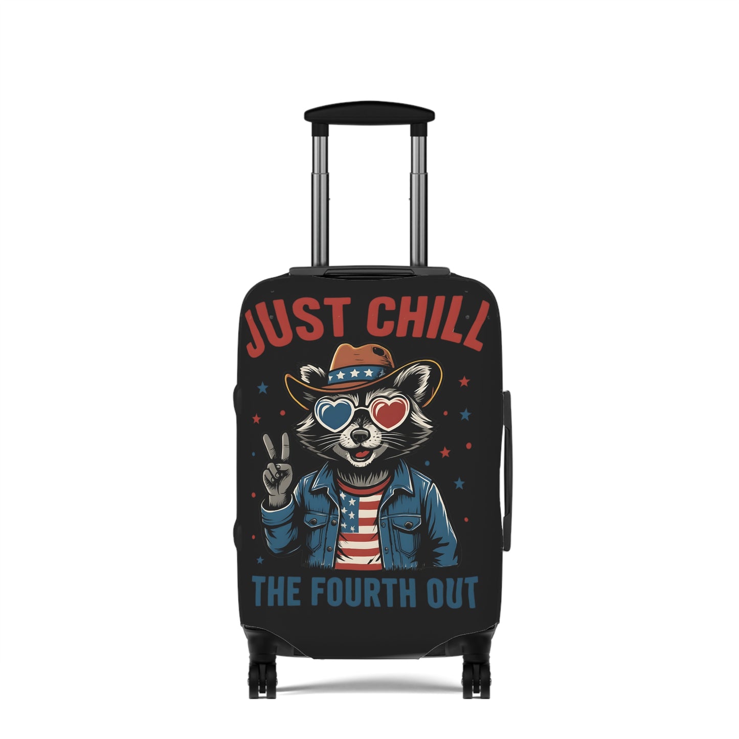 Patriotic Luggage Cover with Fun Raccoon Design - Travel Accessory, Suitcase Protector, Fourth of July Gift, Vacation Essential, [...]