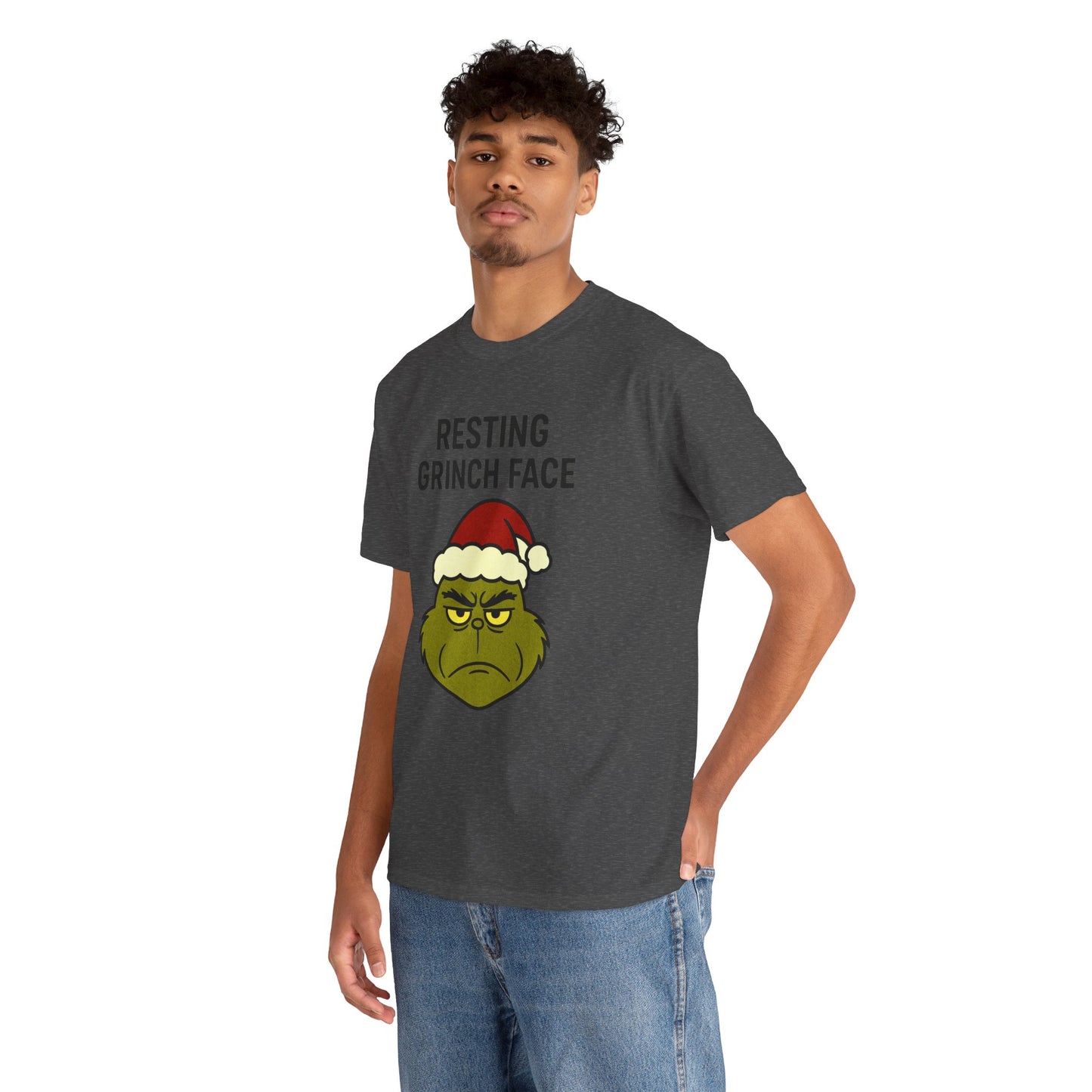 Resting Grinch Face Unisex Heavy Cotton Tee - Perfect Holiday Humor Shirt