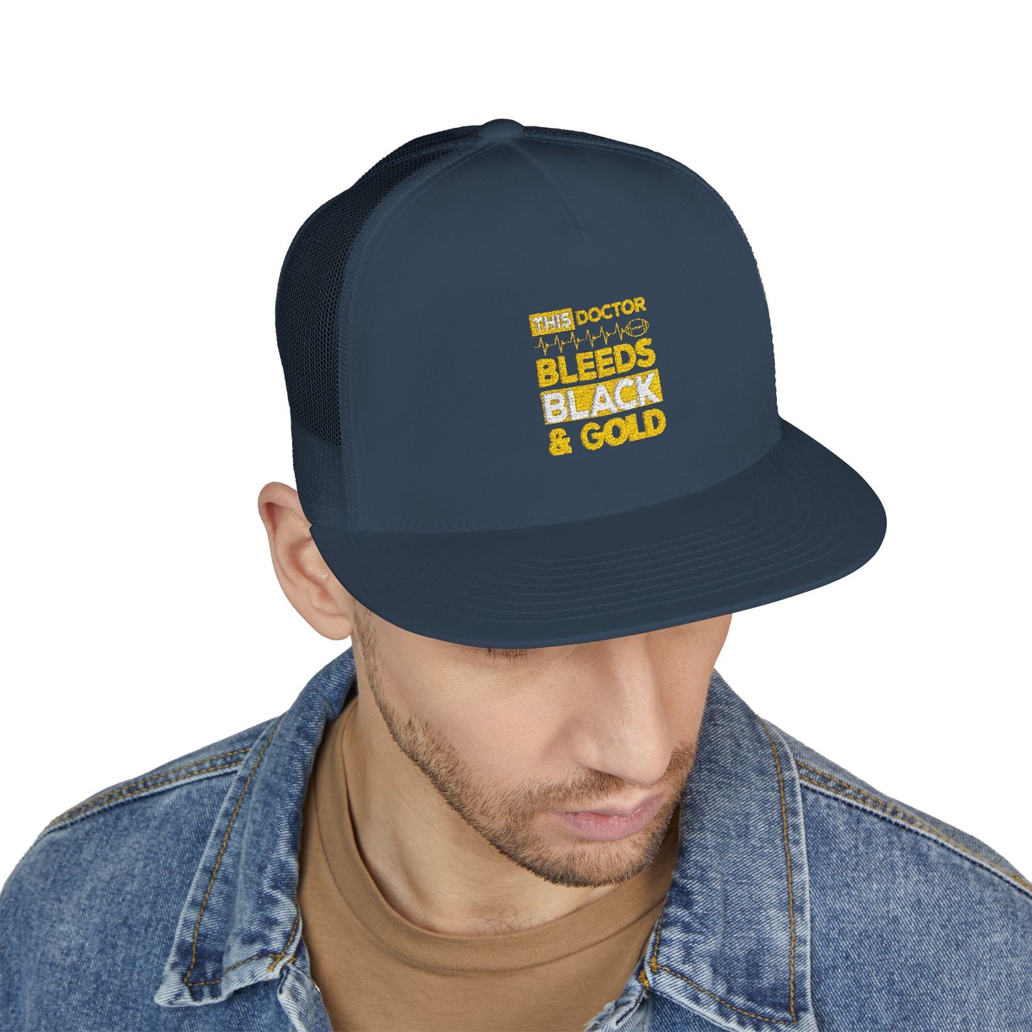 Stylish 5 Panel Trucker Cap - 'Doctor Bleeds Black & Gold' Embroidered Hat, Sports Cap, Gift for Medical Professionals, Adjustable [...]
