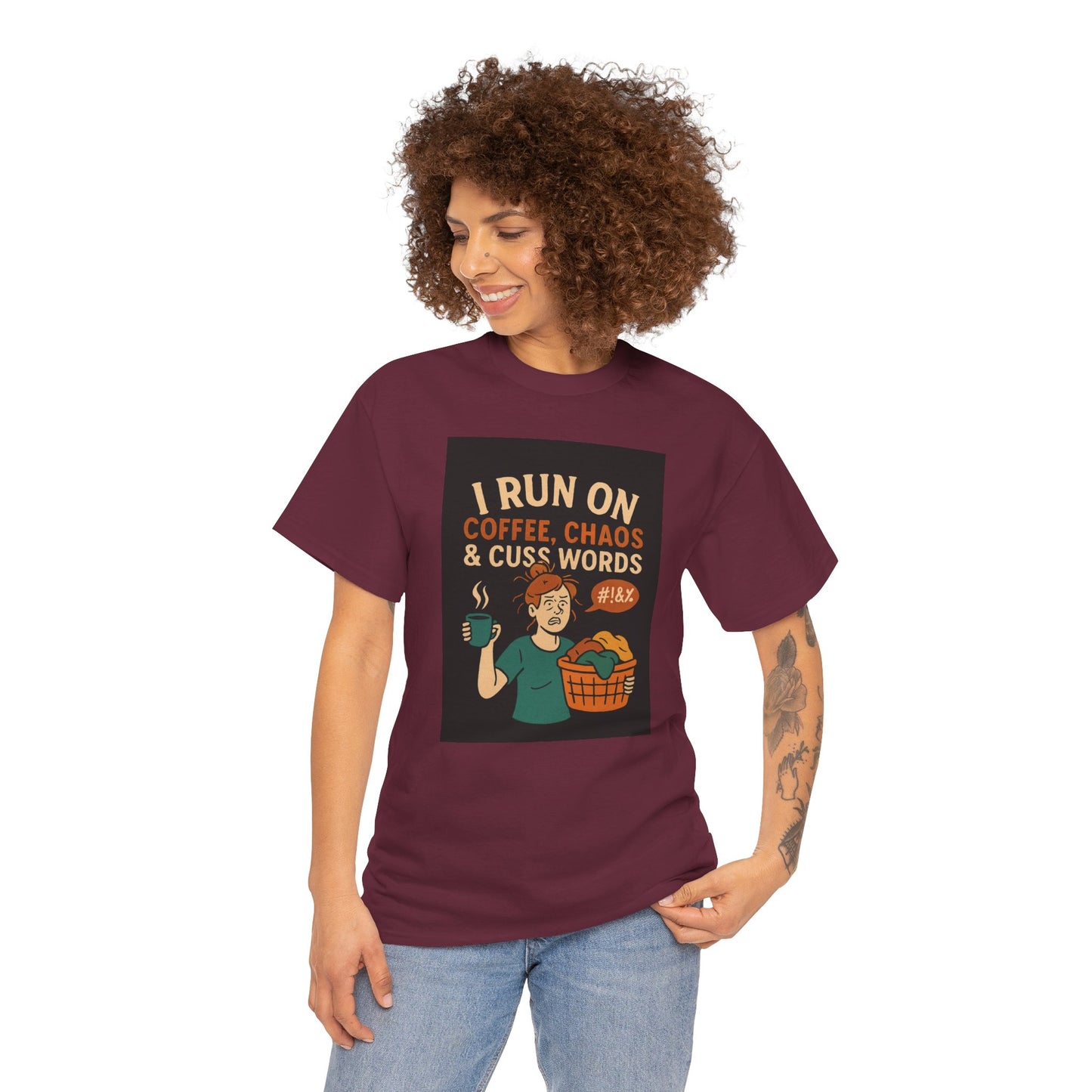 Coffee Chaos & Cuss Words Tee, Funny T-Shirt, Unisex Cotton Tee, Gift for Coffee Lovers, Casual Wear, Humor Apparel